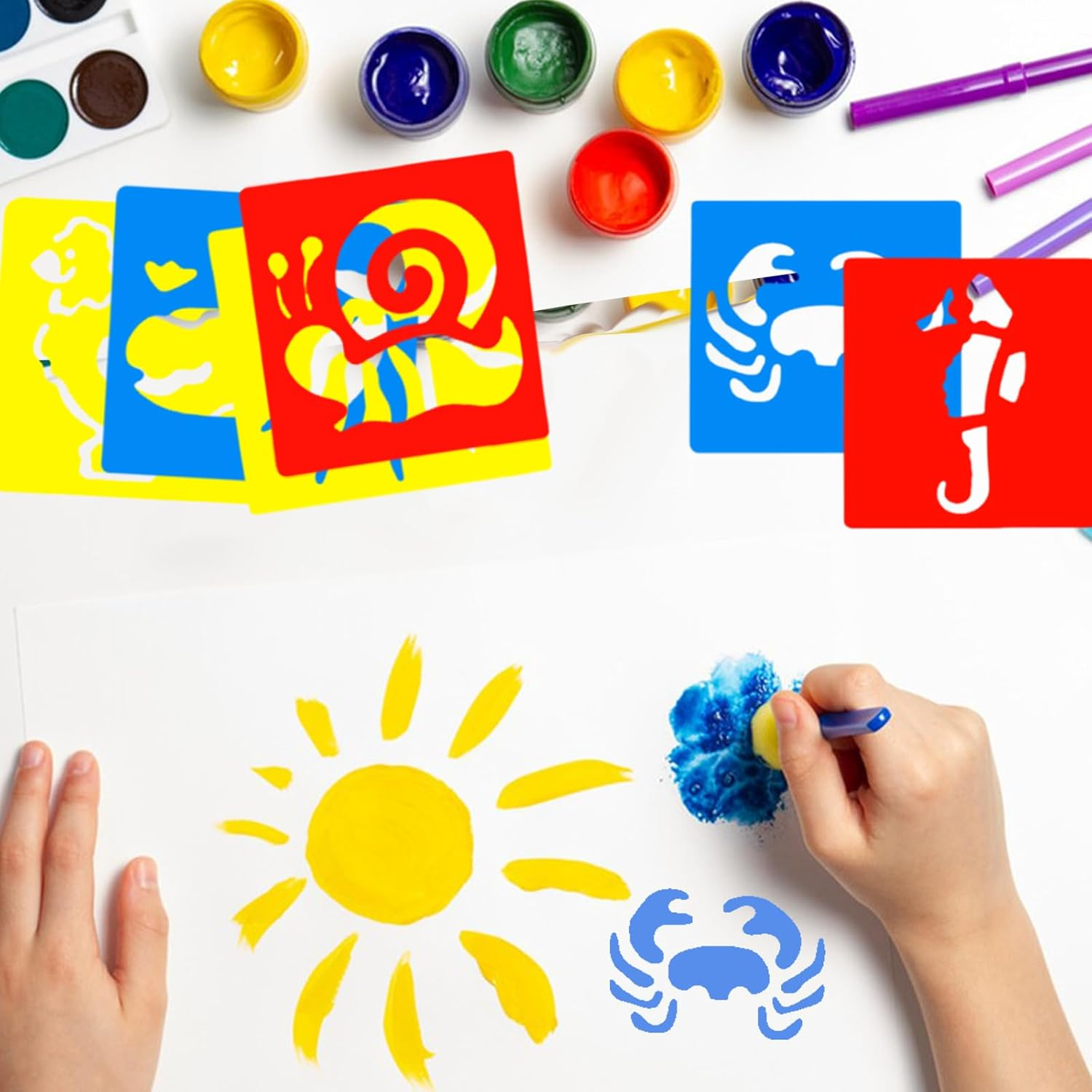 24 Pieces Stencils for Kids, 5.9 X 5.5 Inches Drawing Chalk Stencils, Colorful Washable Animal Themed Painting Stencil Primary Shape Template for Kids Toddlers Preschooler image number 4