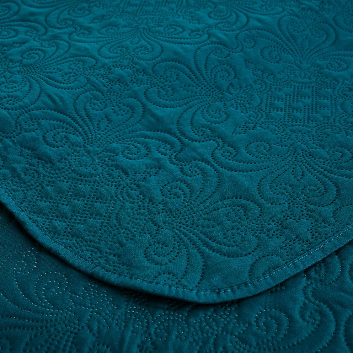 Chezmoi Collection Luca 3-Piece Oversized Bedspread Set, Queen Size, Teal - Summer Quilt Lightweight Microfiber Bedspread 100 X 106 - Floral Medallion Pattern Coverlet for All Season image number 6