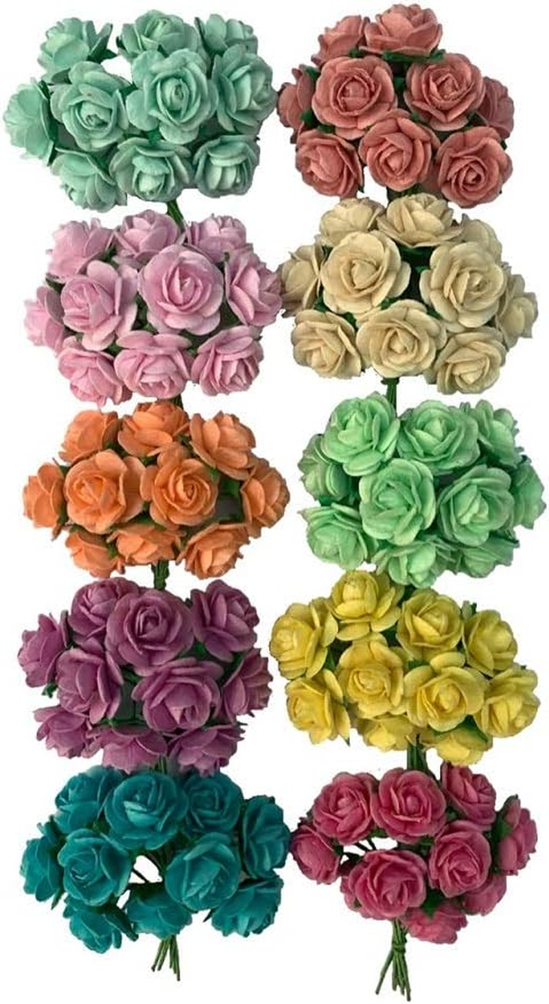 100 Mixed Color 10Mm Artificial Mulberry Paper Rose Flower Wedding Scrapbook 1.5Cm DIY Craft Scrapbook Pink Scrapbooking Bouquet Craft Stem Handmade Rose Valentines Anniversary Embellishment