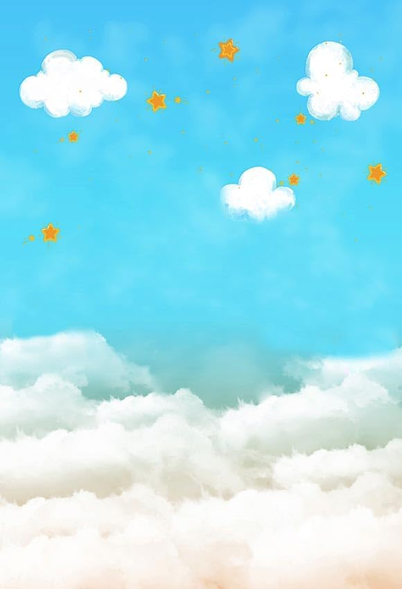 MEHOFOND 5X7Ft Blue Sky White Clouds Stars Backdrop for Photography Boys and Girls Portrait Backdrop Newborn Baby Shower Cake Smashed Birthday Party Decoration Banner image number 2