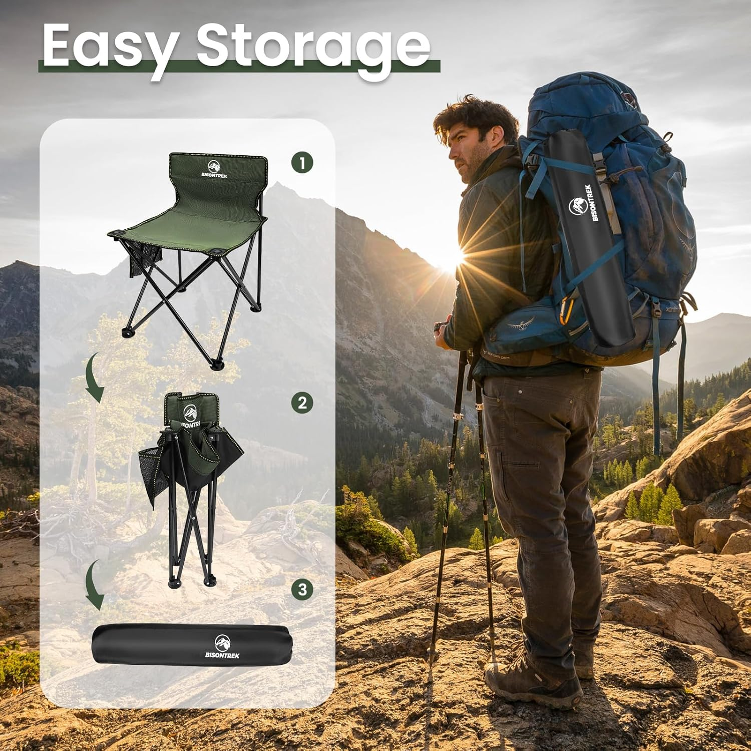 Camping Hiking Chair Outdoor Fishing BBQ Garden Seat, Portable Lightweight Picnic Beach (Green) image number 3