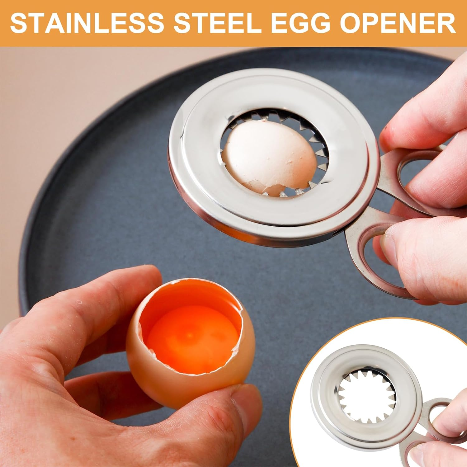 Stainless Steel Egg Cutter, Egg Separator, Egg Opener, Shell Remover and Top Opener for Soft or Hard Boiled Eggs, Yolk & Egg White Filter, Kitchen Gadget Tool for Raw and Boiled Eggs image number 4