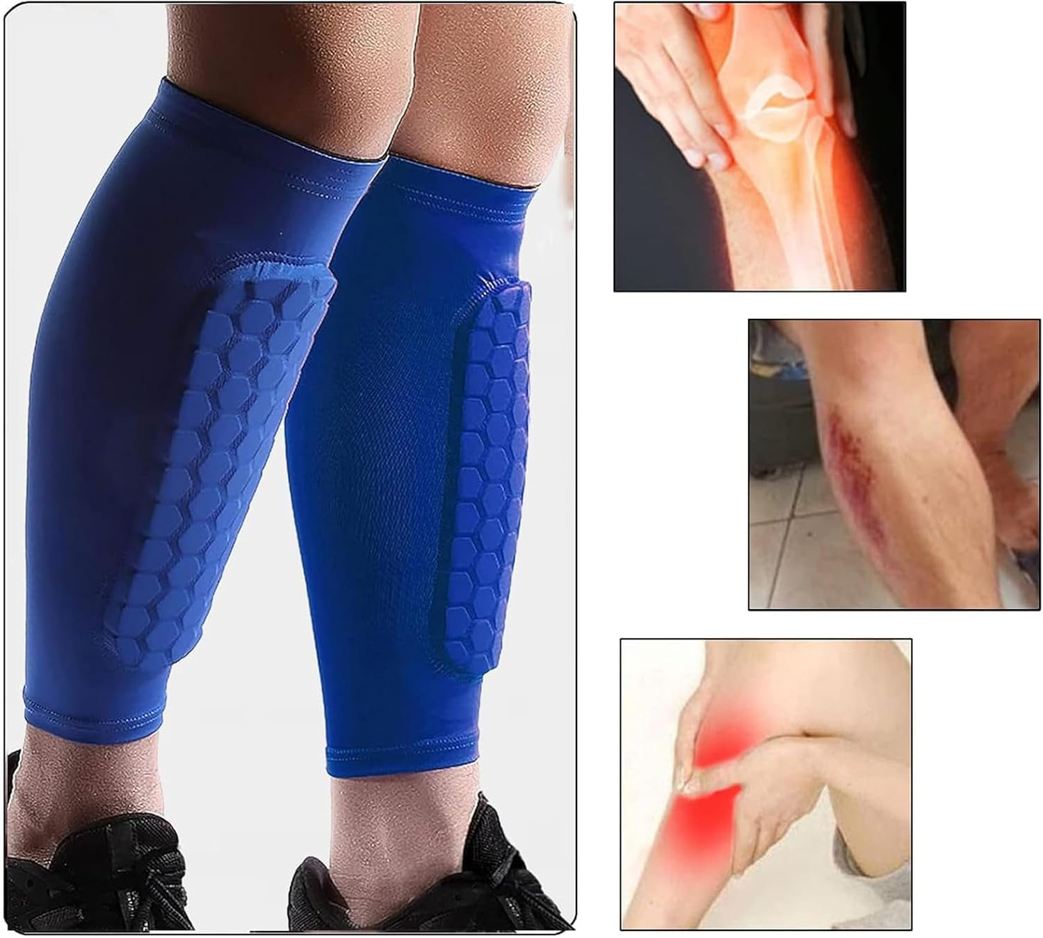 Shin Defender Shin Guards Kids, Slip on Honeycomb Pads with Breathable Mesh Compression Sleeve Protection for Soccer, Baseball, Boxing image number 5