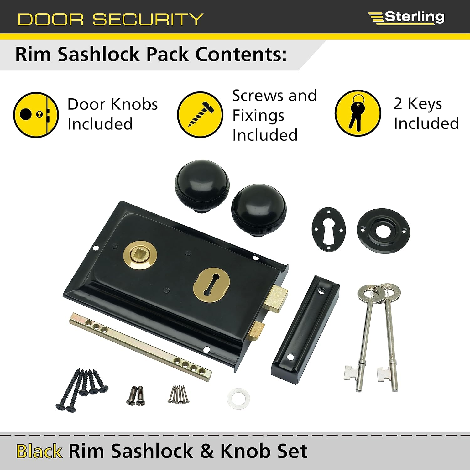 Sterling SRL004KN 152 X 101 Mm Rim Sashlock and Knob Set - Black image number 4