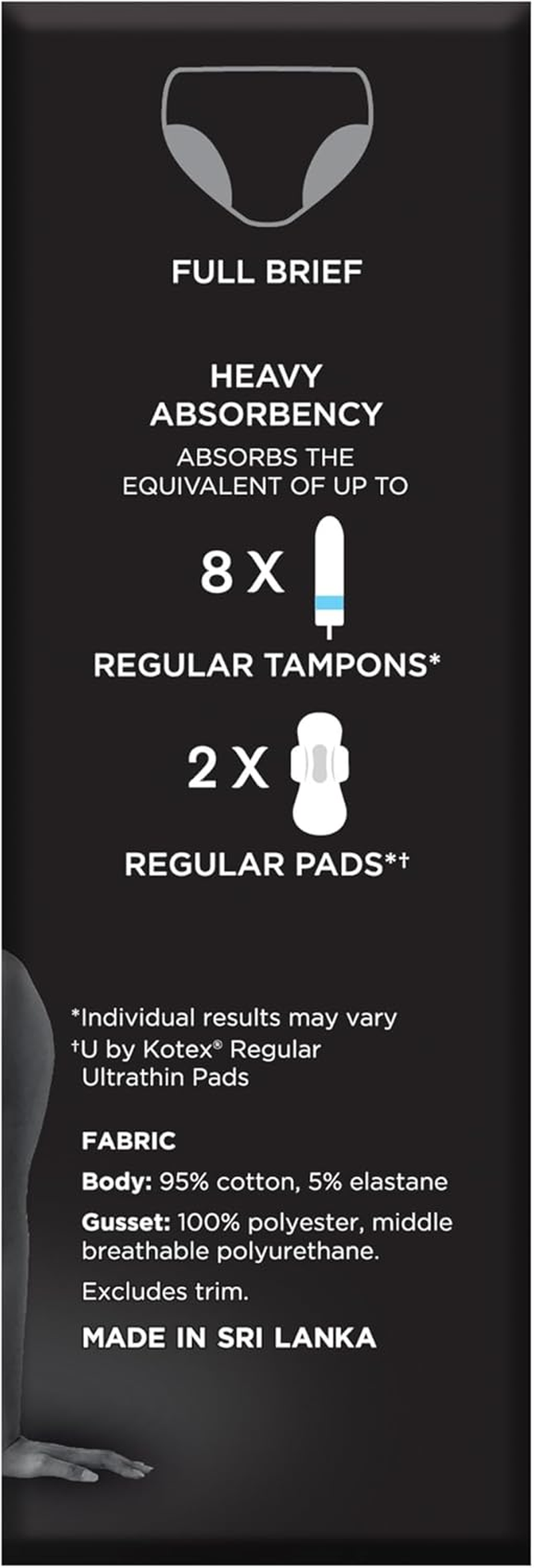 U by Kotex Thinx Period Undies Black Briefs Size 20 Heavy