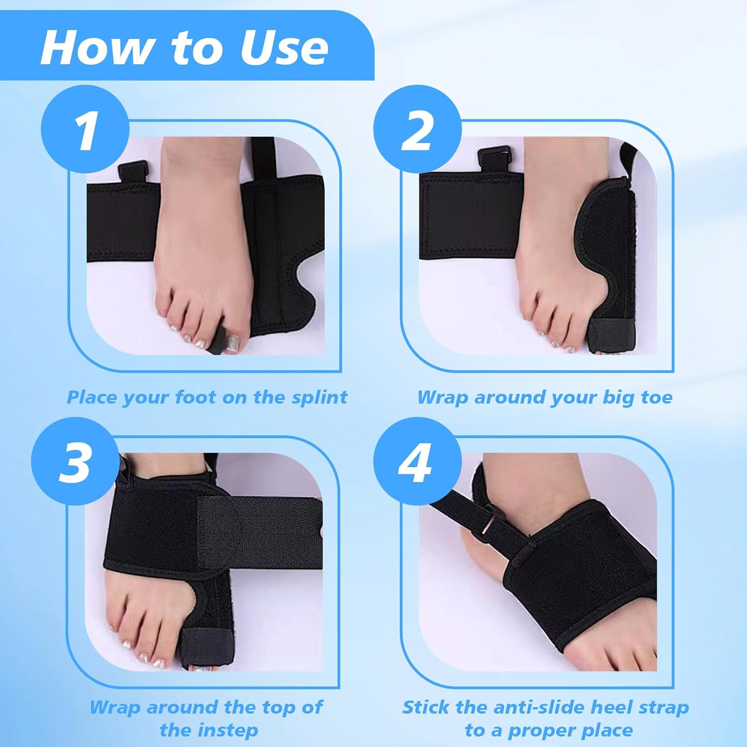 2 Pieces Upgraded Bunion Corrector Left + Right, Bunion Splint & Big Toe Straightener for Unisex, Brace Splint Pads Premium Orthopedic Big Toe Straightener for Valgus Hallux Pain Relief image number 4