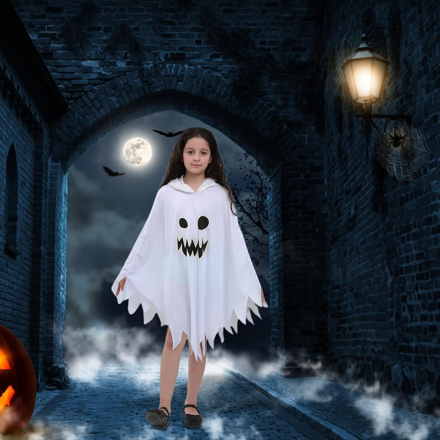 Ghost Halloween Costumes - Ghostface Costume Cloak - Fancy Dress Scary Cloak - Halloween Fancy Dress Costume | for Boys Girls Toddler Aged 3-12 Years Old Trick or Treating image number 6