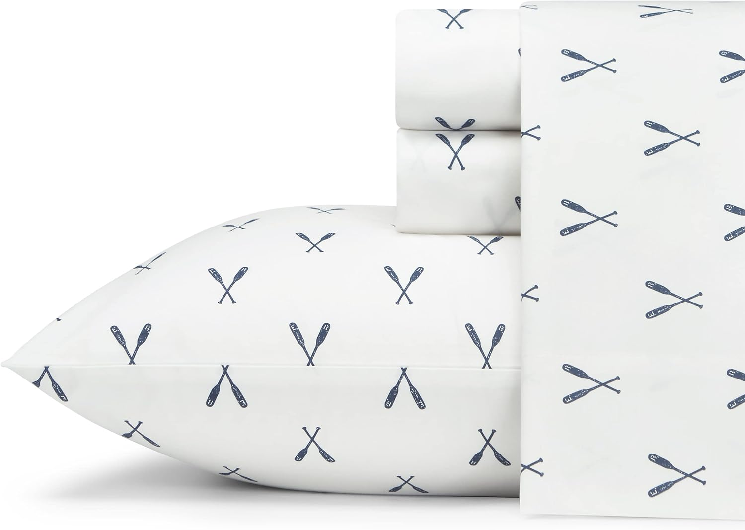 Eddie Bauer Sheets Cotton Percale Bedding Set, Crisp & Cool, Stylish Home Decor, Full, Methow Plaid Blue/White