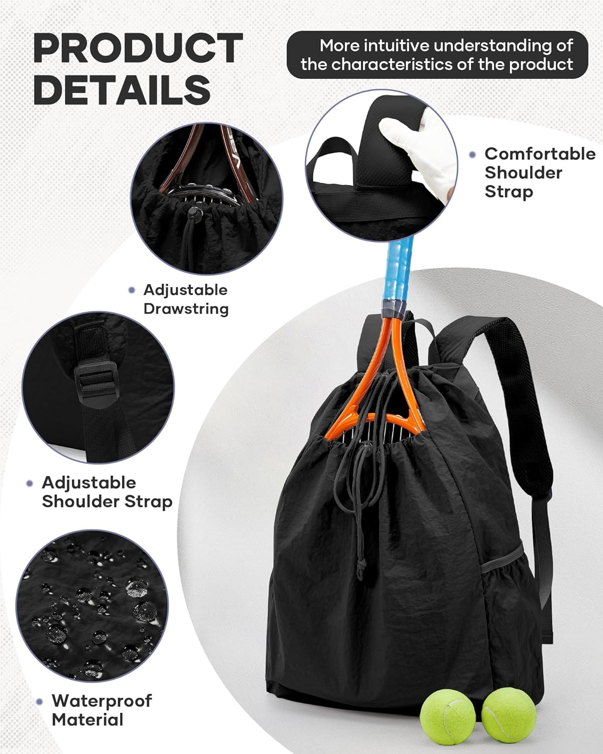 Pakembl Tennis Racket Bag Women Lightweight Tennis Sports Backpack Men Pickleball Badminton Squash Racket Bag - A02-Lotus Pink image number 6