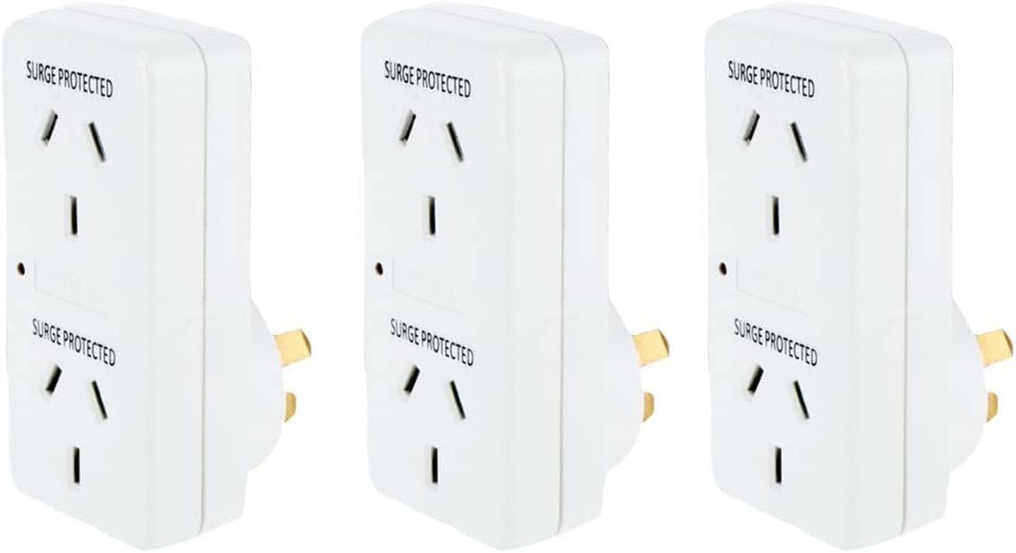 [3PCE] Sas Electrical Double Adaptor Surge Protection Power Indicator 240V 10A 2400W - White image number 4