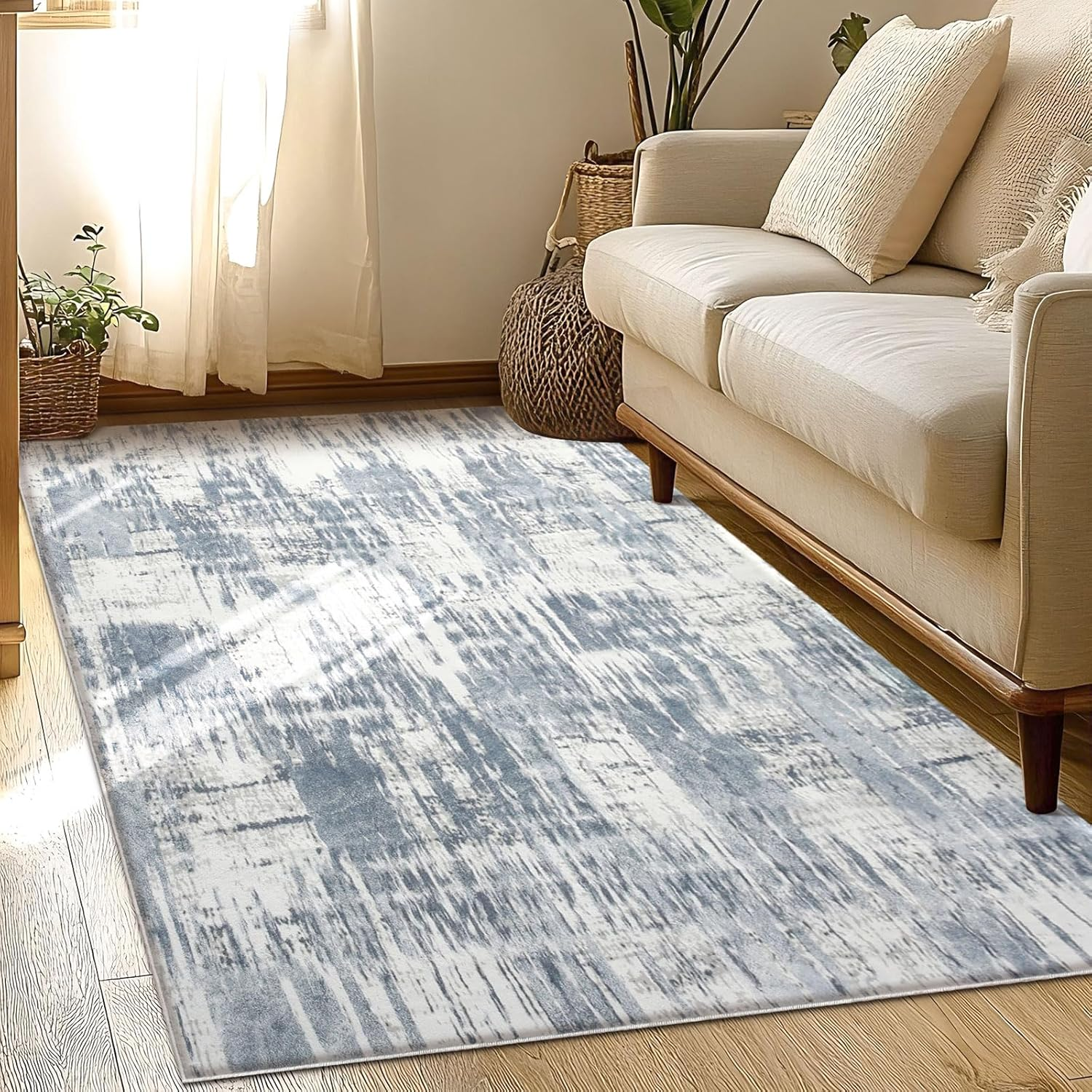 Tinyboy-Hbq Living Room Rugs Bedroom Area Rugs Modern Area Rugs Non Slip Abstract Rug Washable Rugs Soft Short Pile Rugs for Bedroom Floor Mats Carpet (Abstract Light Blue/Multi, 200 X 300Cm) image number 5