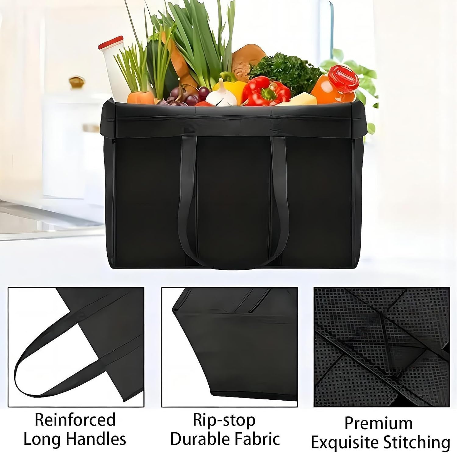 REGODI 12 Pack Reusable Grocery Bags, Eco-Friendly Foldable Shopping Bags with Long Handle - Heavy Duty Durable Produce Bags for Groceries image number 6