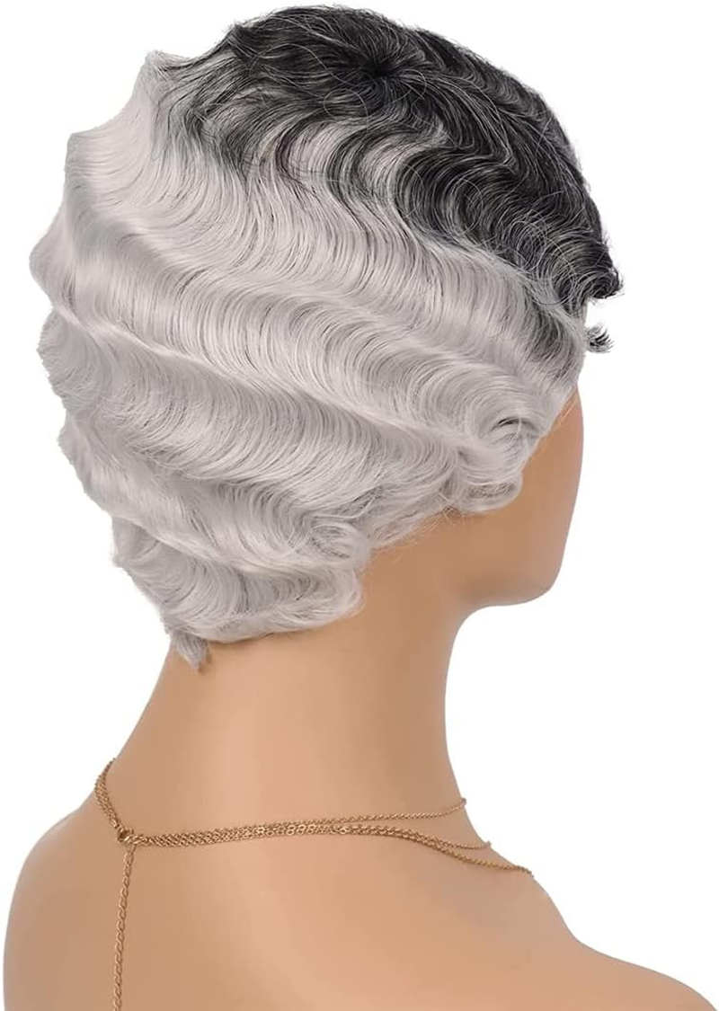 Finger Wave Wigs for Black Women Retro Vintage Synthetic Curly Wigs Heat Costume Cosplay Natural Looking Wig Orange image number 1