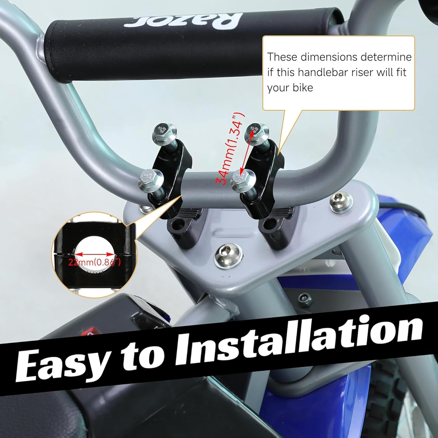 Motorcycle Handlebar Risers, 22Mm Universal Mount Kit, 7/8 Inch Aluminum Clamp, 2-Piece Set image number 4