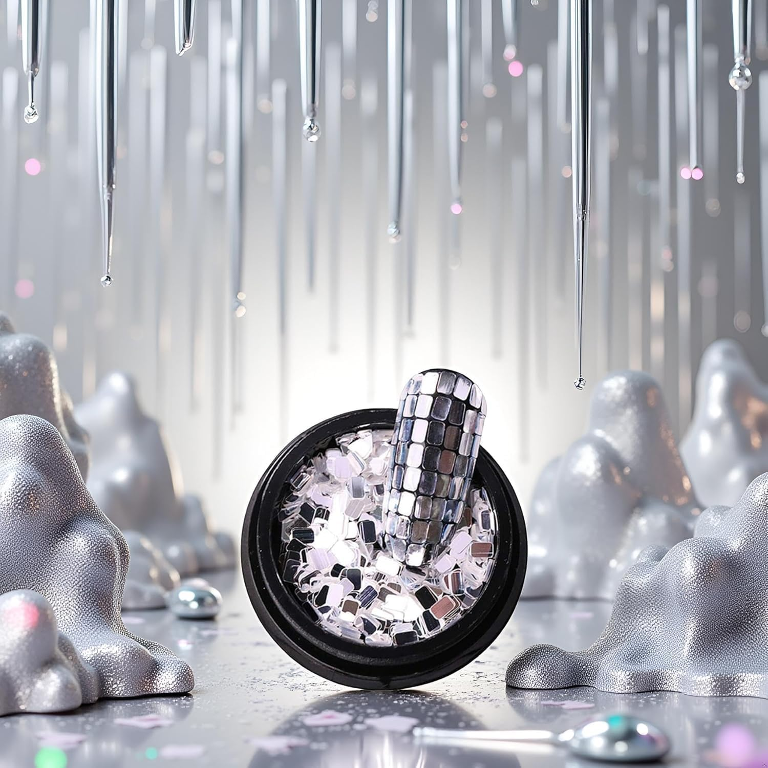 Nail Sequins Silver Square Nail Art Accessories for Nails Decoration Makeup DIY Arts Crafts Nail Art and Nail Polish image number 1