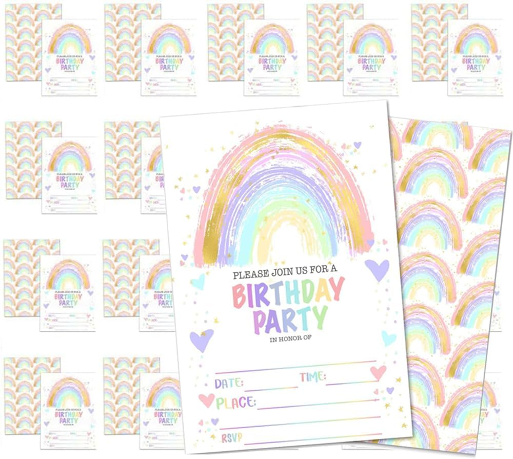 40 Pcs Birthday Party Invitation Cards,Rainbow Happy Birthday Party Celebration Invites,20 Cards with 20 Envelopes image number 5