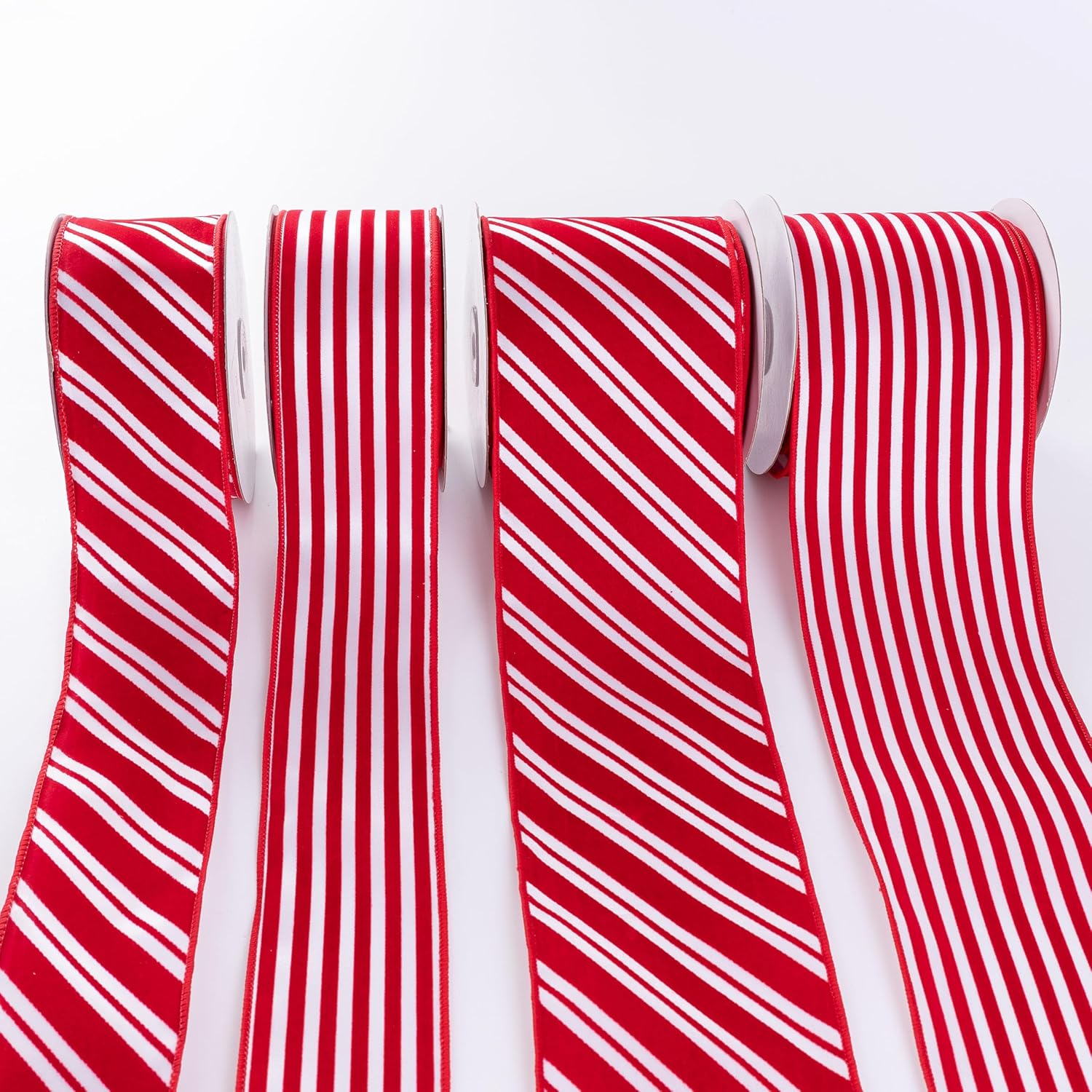 Red Velvet Striped 2.5Inch Wide*10Yards Red Velvet Striped Wired Ribbon and White Satin for Christmas Tree,Holiday,Garland,Gifts,Wrapping,Wreaths,Bows(2.5" Stripe) image number 3