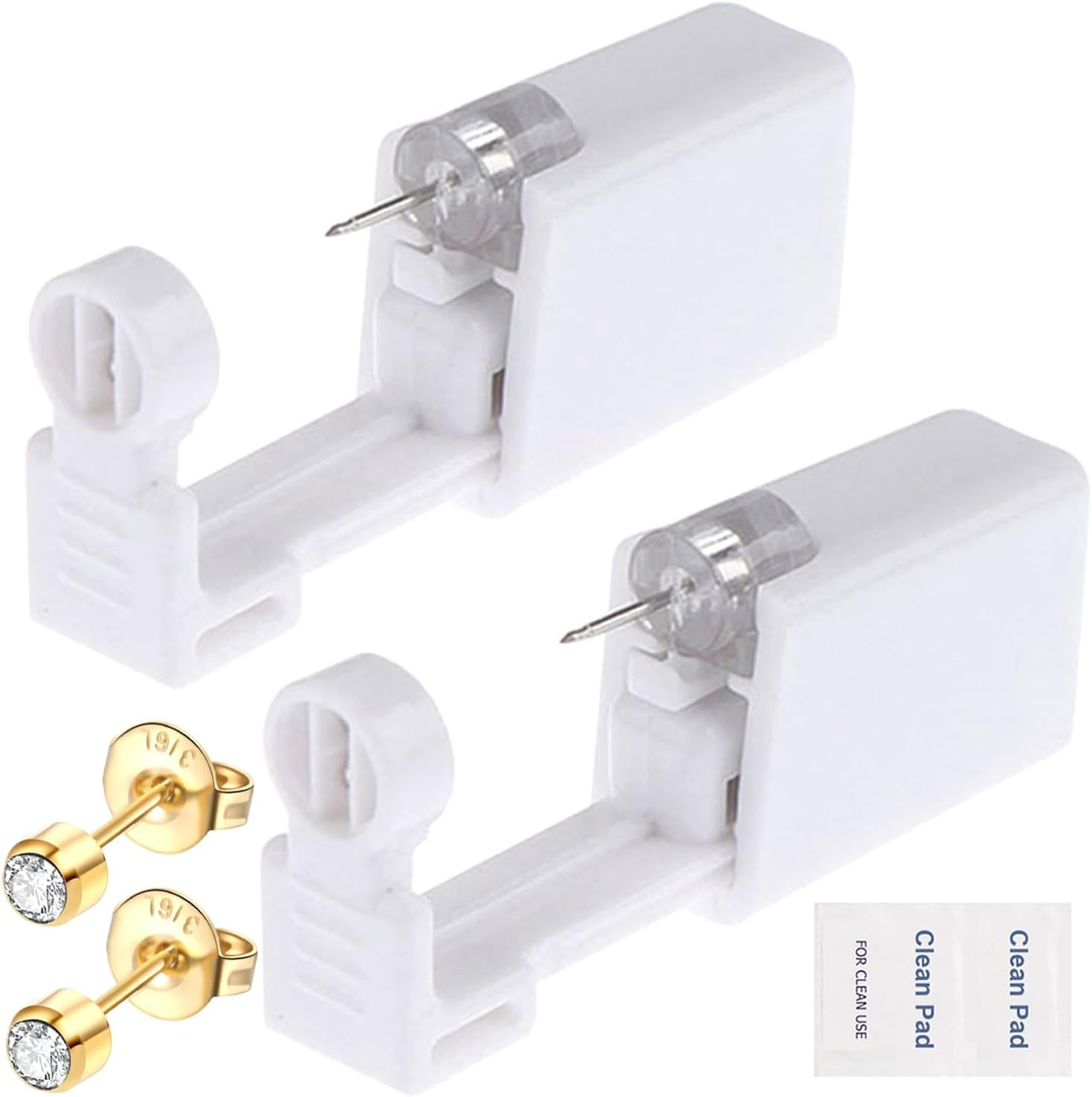 Lyuxzad Ear Piercing Gun Kit 6Pcs Disposable Ear Piercing Kit Including 2Pcs Self Ear Piercing Gun with 2Pcs Built-In Earrings Stud and 2Pcs Clean Tools for Ear Cartilage Piercing Kit(Gold)