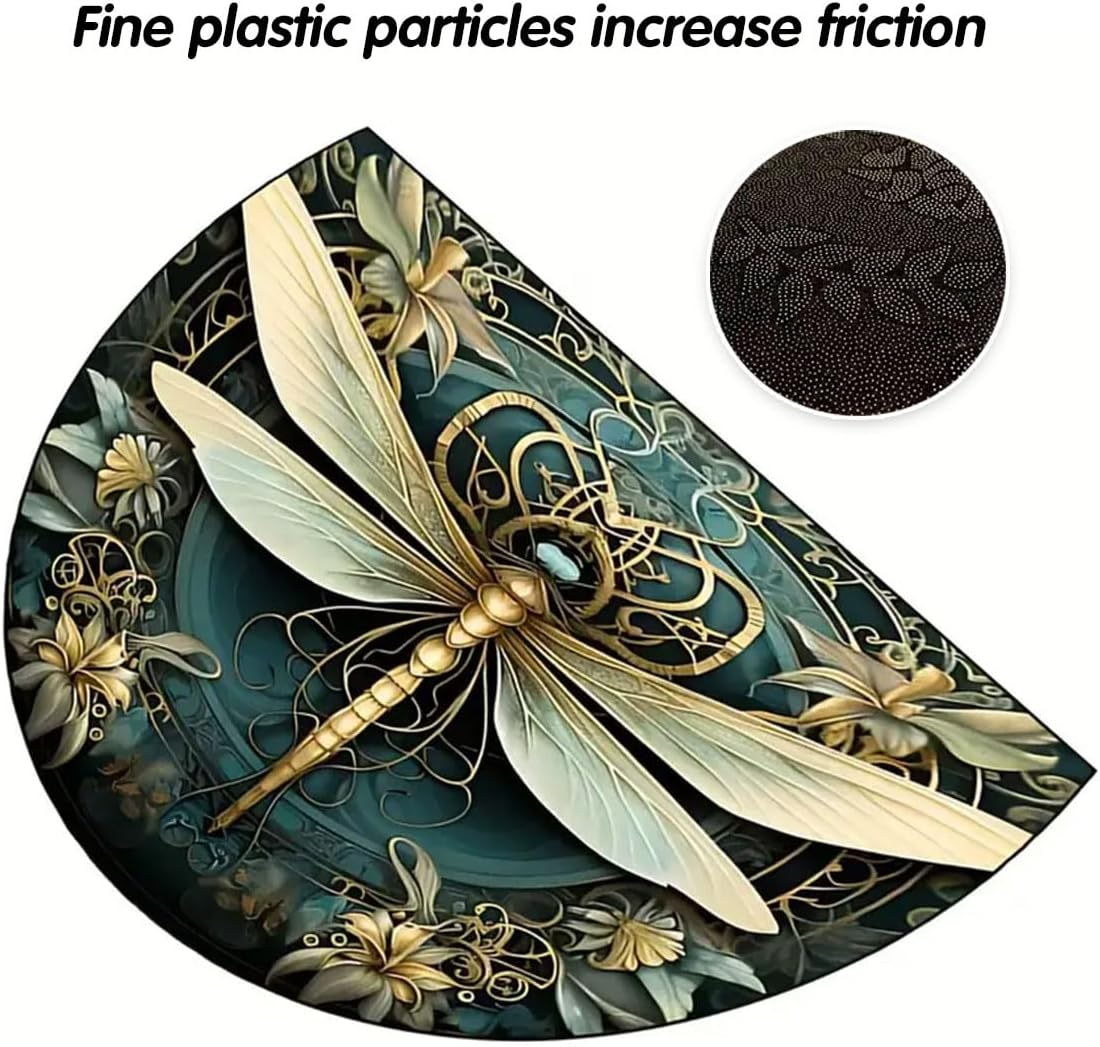 AIMALL Semicircle Floral Entryway Floor Mat, 19.7X31.5In Non-Slip Dragonfly Printed Rug for Indoor Outdoor Doorways, Waterproof Easy-Clean Carpet for Kitchen and Home Decor image number 4