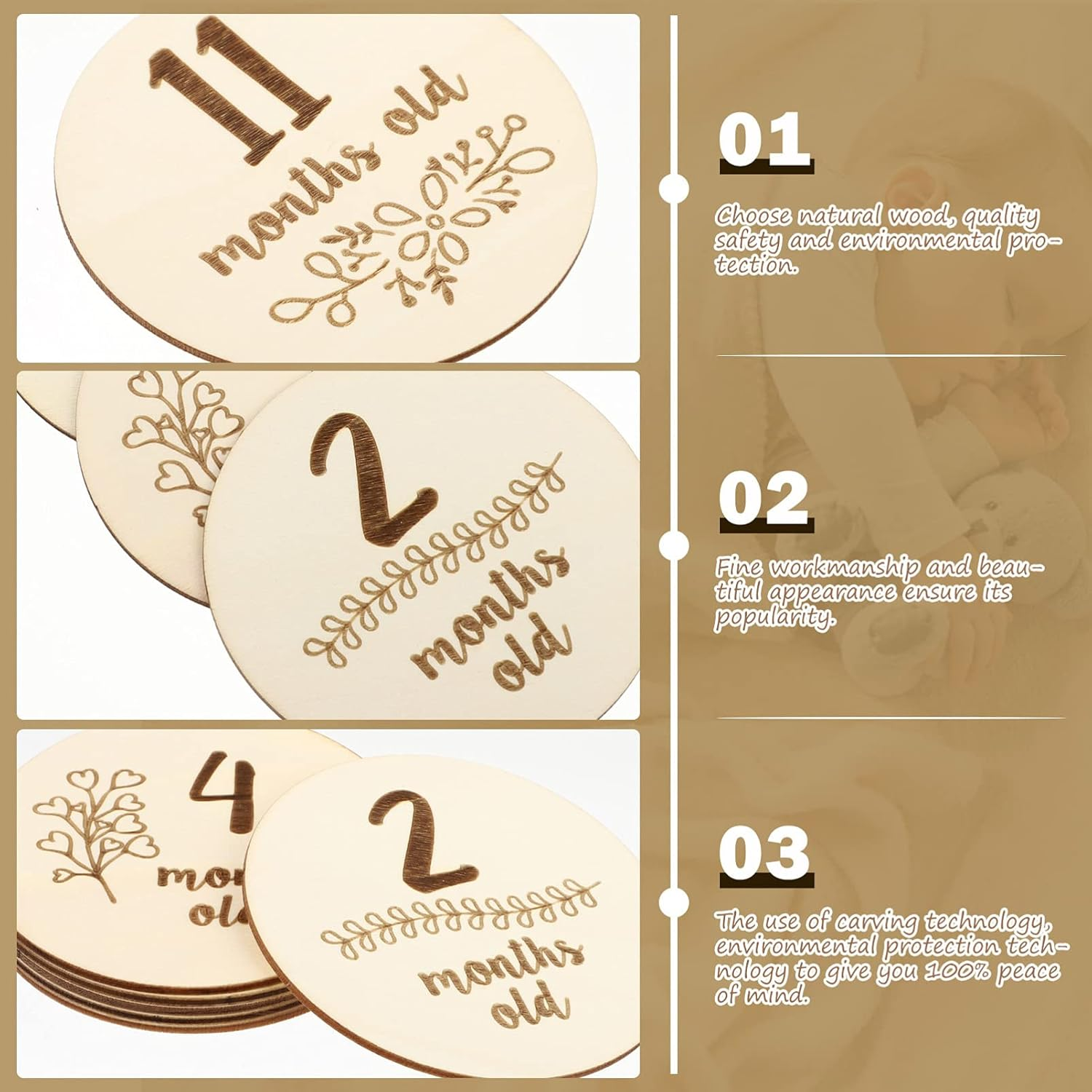 6Pcs Baby Monthly Achievement Cards Double-Sided Infant Growth Photo Props Newborn Essentials for Monthly Photography and Birthday Keepsakes image number 3