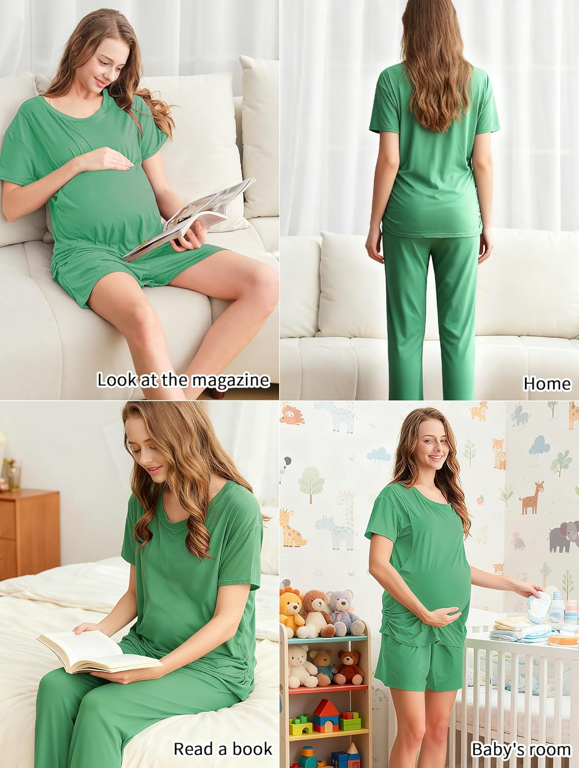 DANSHOW Maternity Nursing Pajamas 3 Piece Pregnancy Pjs Sets Breastfeeding Sleepwear for Women, Double Layer Design