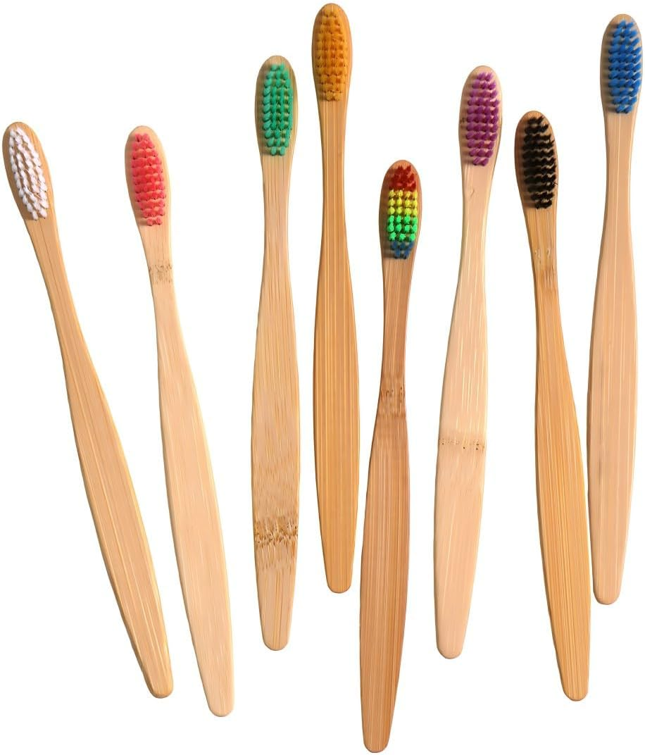 10PCS Colorful Natural Bamboo Toothbrush Set Soft Bristle Individually Wrapped (Multi-Colors) image number 2