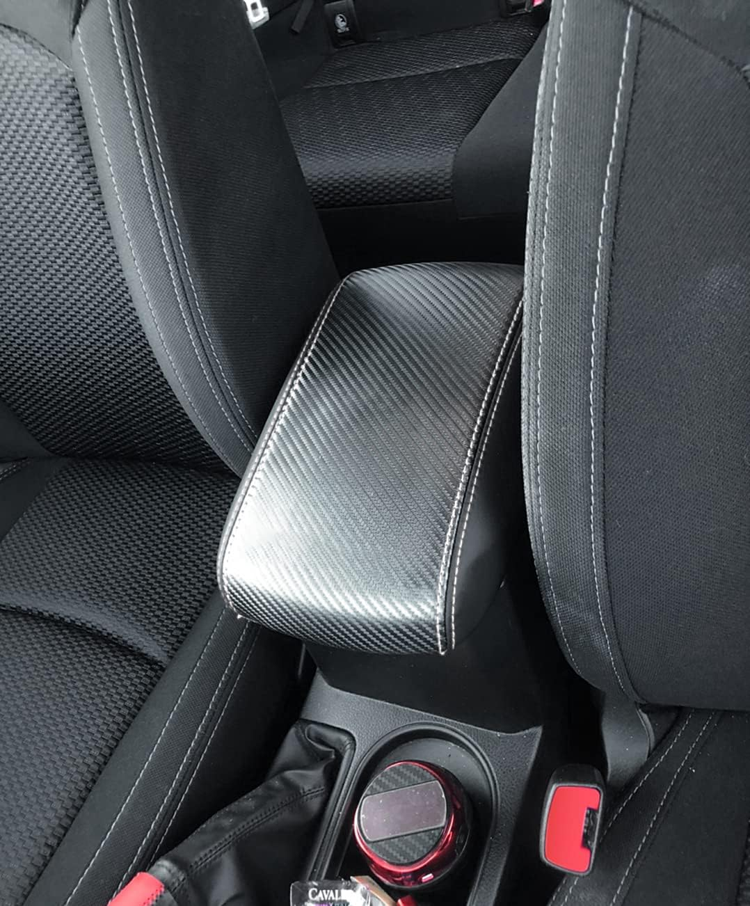 INTGET Car Console Armrest Cover for 2017-2018 Subaru Forester - Leather Dog Seat Protector for 2013-2016 Models - Center Console Accessory (Carbon Fiber Texture) - Black Stitches image number 6