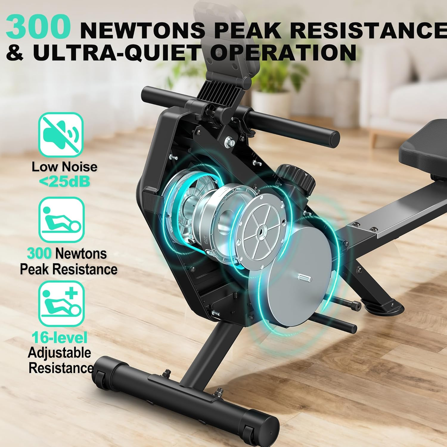 Magnetic Rowing Machine Folding Rower Machine with 16-Level Resistance, Bluetooth Connectivity,Supports Height 150-200Cm &160Kg Load Capacity,Vertical Storage,Quiet Rowing Machine for Cardio Training - Silber image number 2