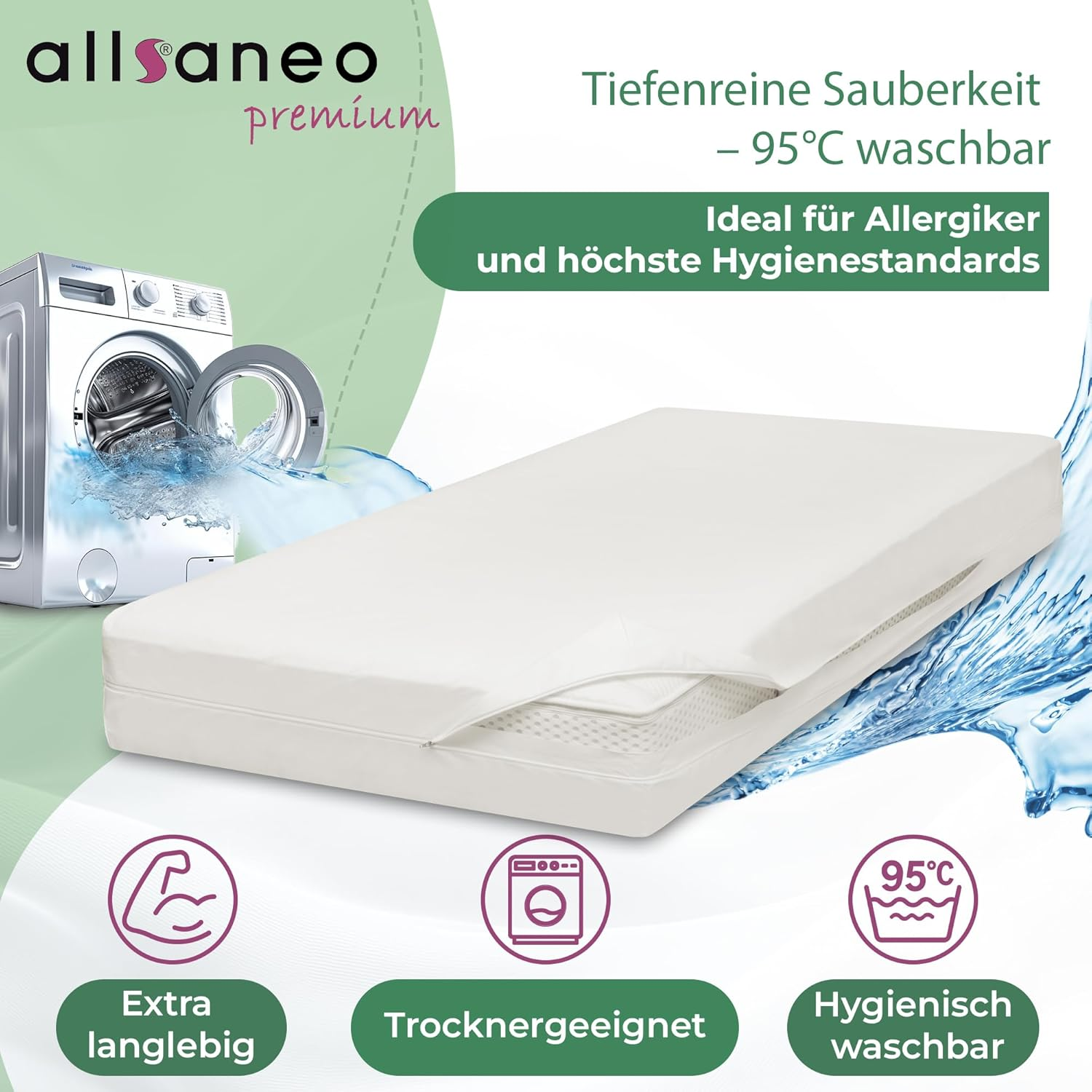 Allsaneo Premium Encasing Mattress Cover 160 X 200 X 24 Cm, Allergy Sufferers Bed Linen, Extra Soft and Light, Anti-Dust Mite Intermediate Cover for Mattress image number 1