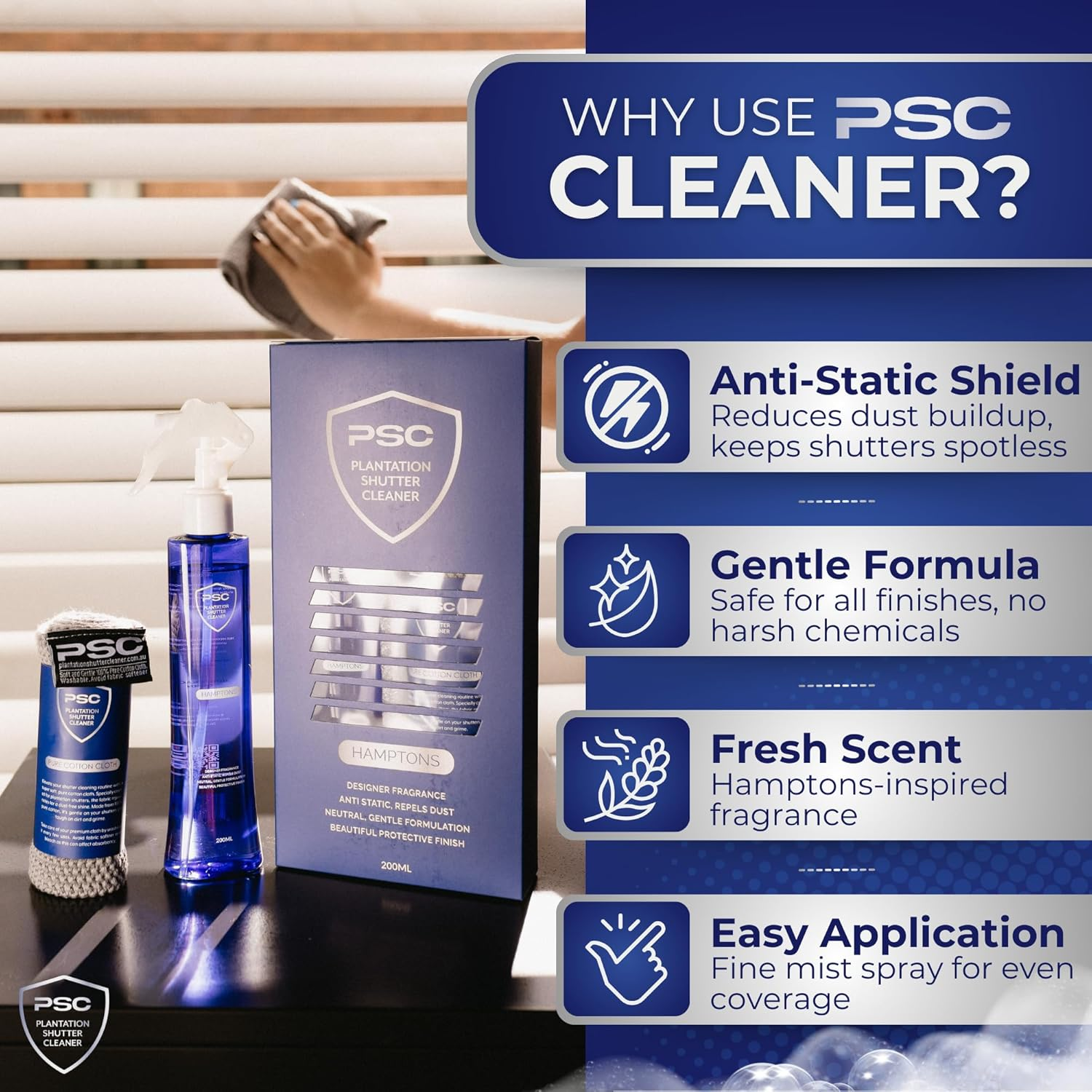 Plantation Shutter Cleaner Kit &ndash; Window Shutters Cleaning Kit with Cleaner Spray and Pure Cotton Cloth &ndash; Anti-Static Dust Cleaner Solution &ndash; Fresh and Clean Fragrance &ndash; Gentle Protective Finish image number 5