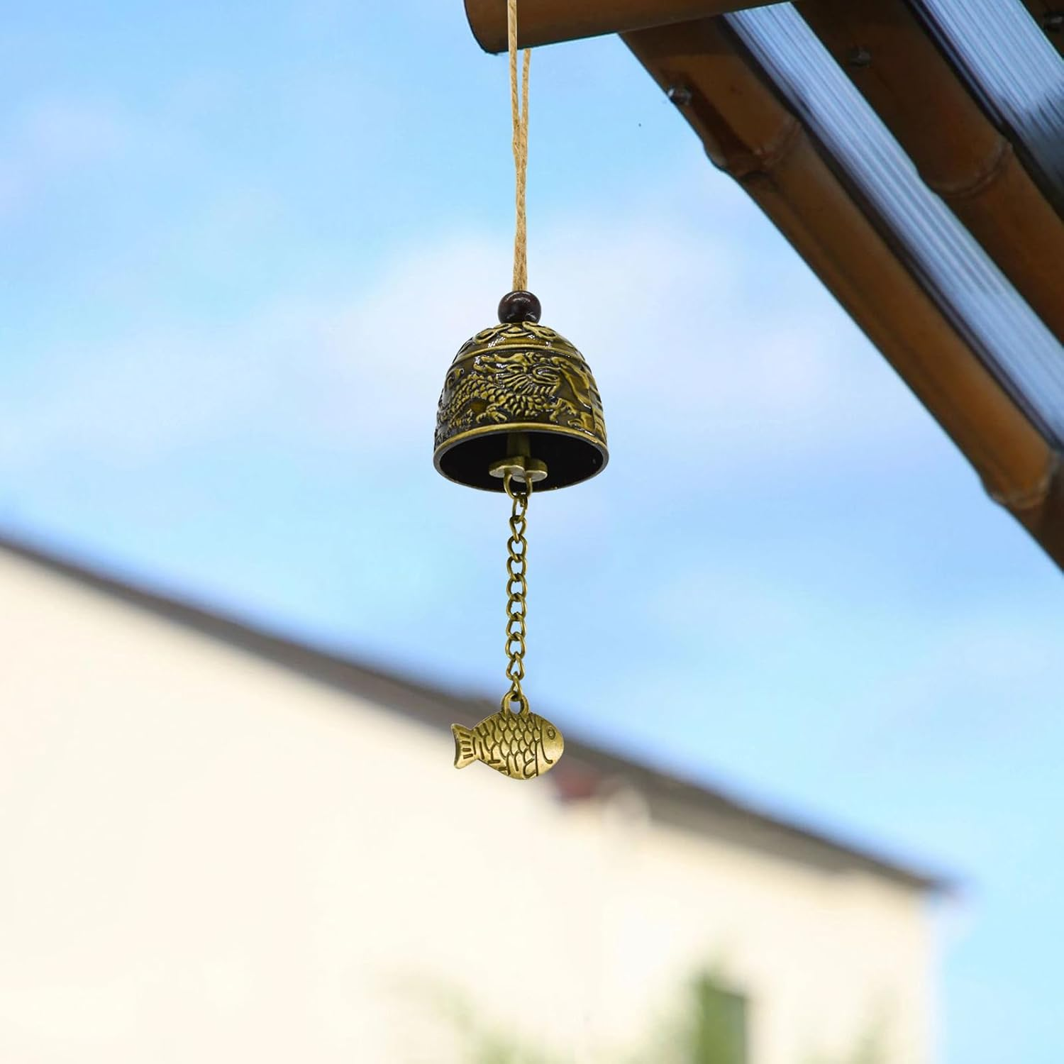 Mrmrkura 4 Pcs Vintage Dragon Fengshui Bell, Brass Bless Wind Chimes for outside Hanging Bell for Good Luck Home Garden Patio Indoor Outdoor Decor image number 6