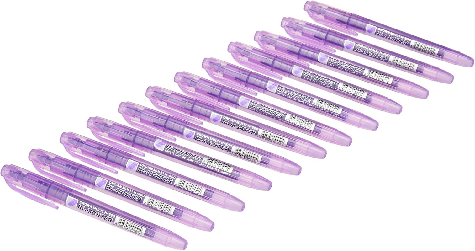CROWN H-500 Highlighter Pens Chisel Tip Slim Highlighters - Pack of 12 - with Bright Fluorescent Ink - Purple, 876017 image number 3