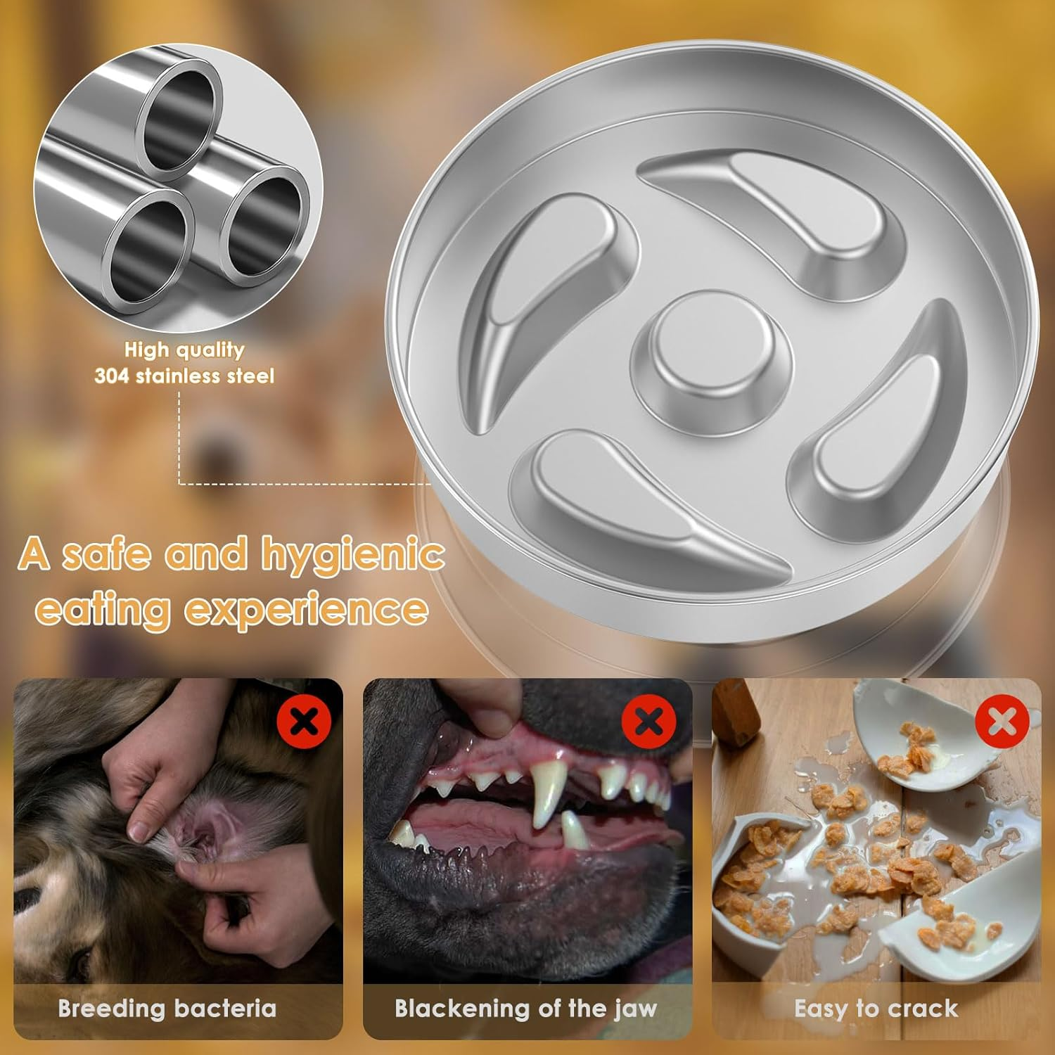 Pet Slow Food Bowl,Pet Slow Feeder,Slow Feeder Bowl,Stainless Steel Dog Slow Feeder Bowl,1000Ml Large Capacity Dog Slow Feeding Bowl,Slow Eating Puzzle Dog Food Bowls for Dogs Cats image number 2