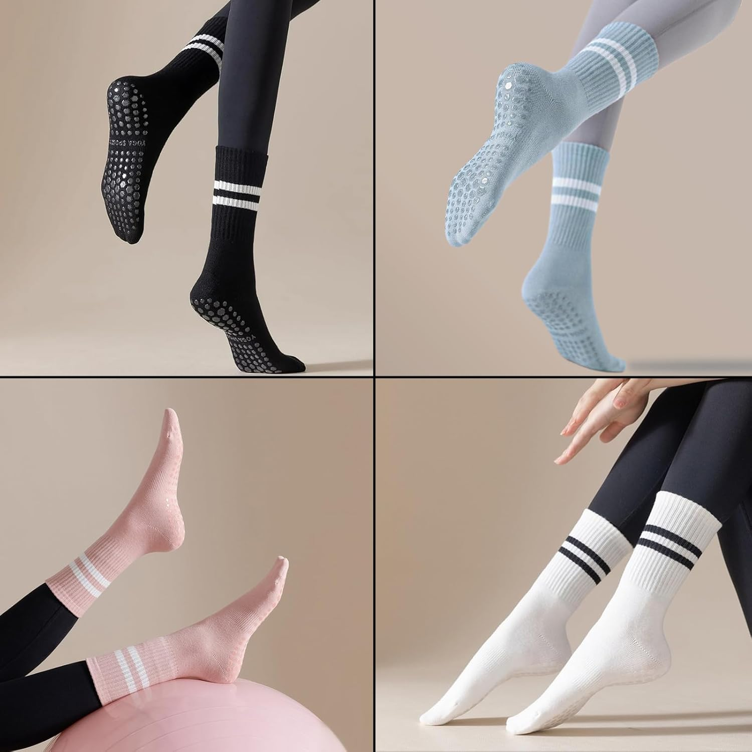 Pilates Socks, 4 Pairs Pilates Yoga Socks with Grips for Women, Anti-Slip Yoga Pilates Sock for Hospital, Dance, Barre, Barefoot image number 2