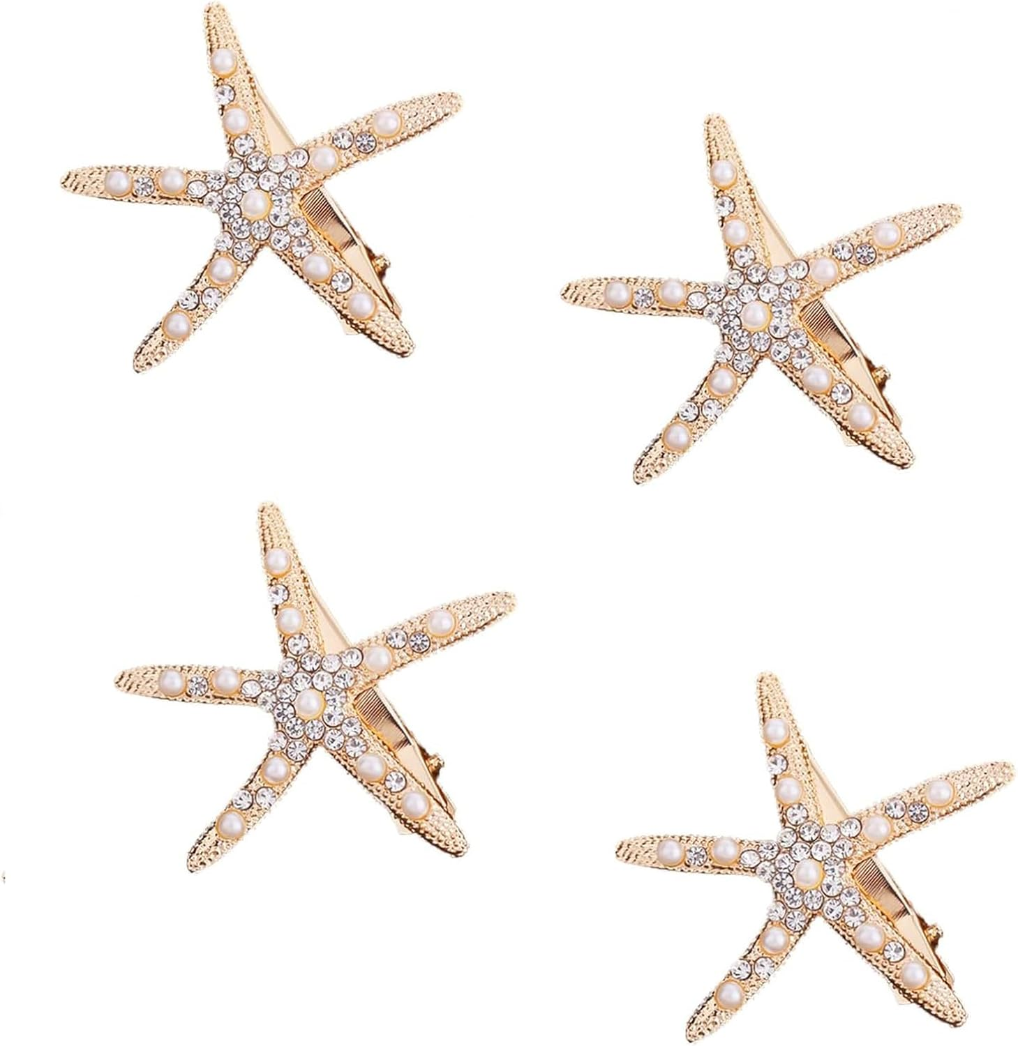 Yeenano Starfish Hair Clips,4 Pcs Pearl Starfish Rhinestones Hair Clips Starfish Pearl No Slip Mermaid Accessories Hairs Barrettes for Girl Woman Hairs Accessories Bridal Decoration Beach image number 1