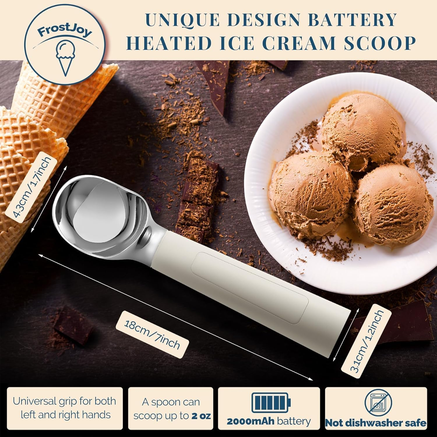Heated Ice Cream Scoop Electric Ice Cream Scoops Best Rated, Rechargeable Icecream Scoop with LED Display, IP67 Waterproof, Professional Ice Cream Scoop for Hard Ice Cream, Best Icecream Scooper image number 1
