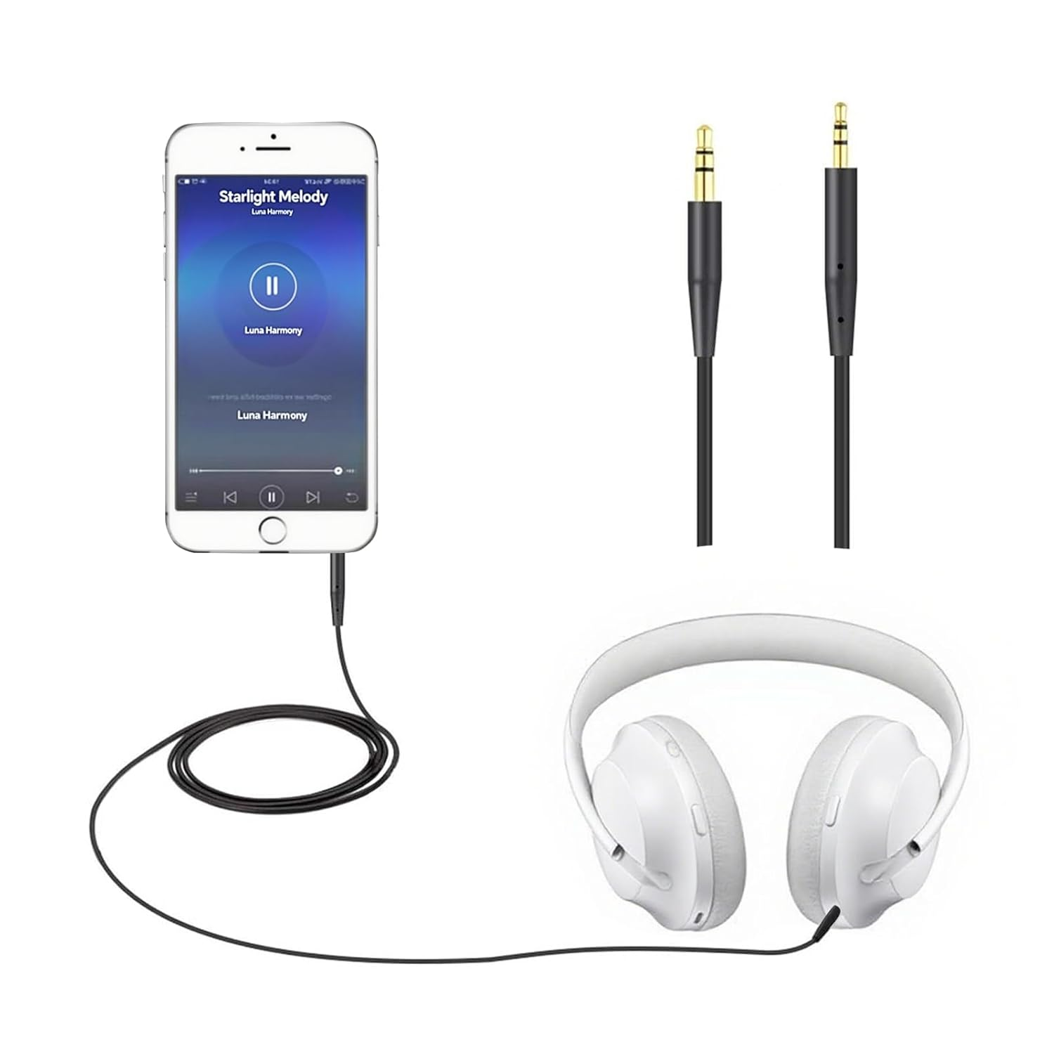 ONBPIY 2.5Mm to 3.5Mm Cable Headphone Cable Audio Cable Single Pack Grey Replacement Cord for Bose QC700 QC45 QC35 II QC35 QC25 On-Ear 2 Soundlink Soundtrue Headphones 1.4M (Black) image number 5