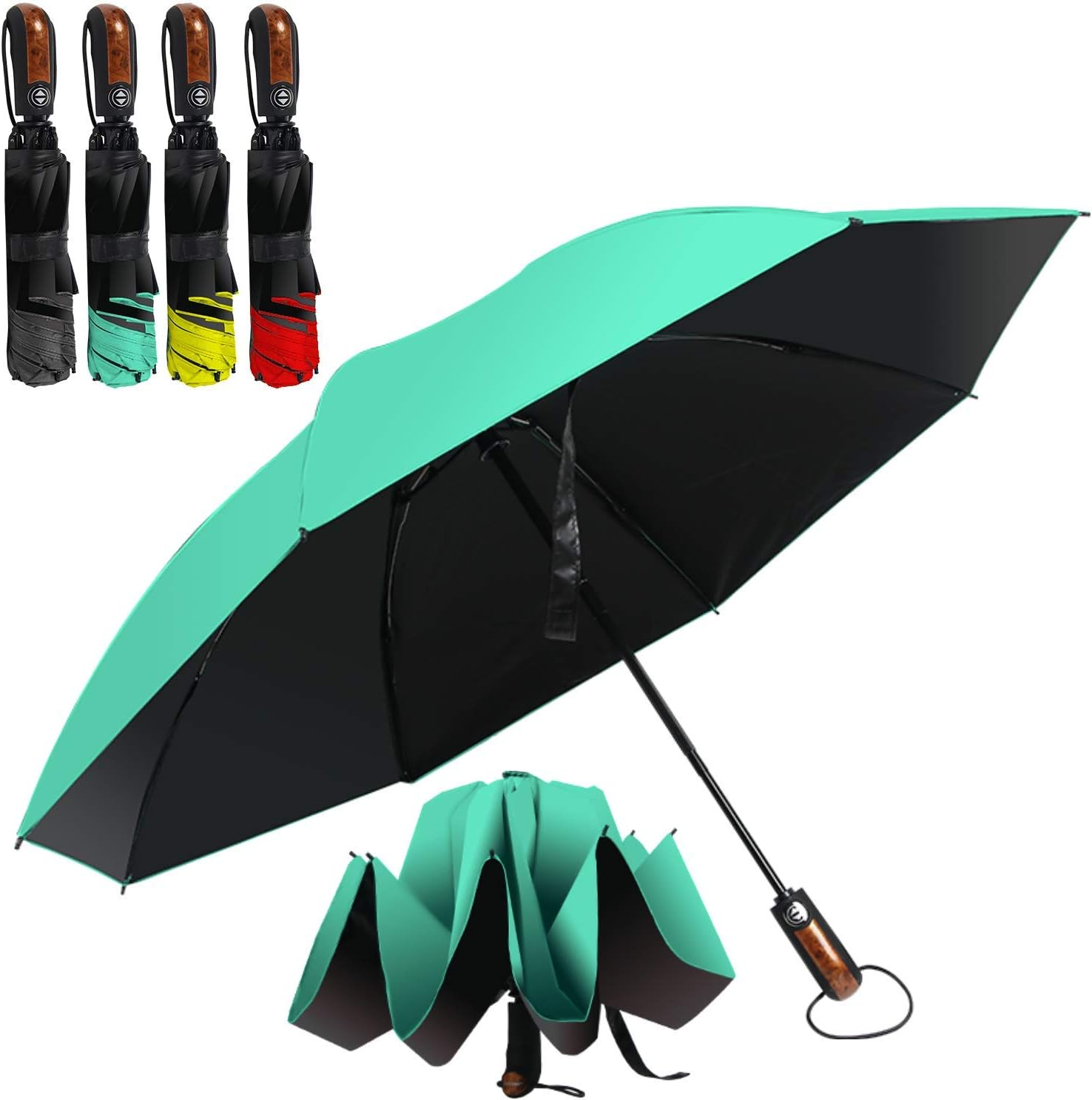 HAILSTORM Folding Reverse Umbrella with UV and UPF50+ Protection - Inverted Windproof Umbrellas with Lightweight Fiberglass Frame - Royal Blue