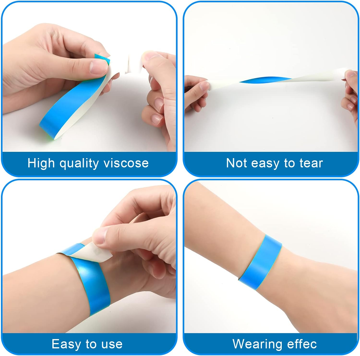 KINBOM 1000Pcs Neon Wristband, Waterproof Paper Wristbands for Events Entrance Wristbands Paper Bracelets for Events Parties Music Festivals Concerts Contests (Blue)