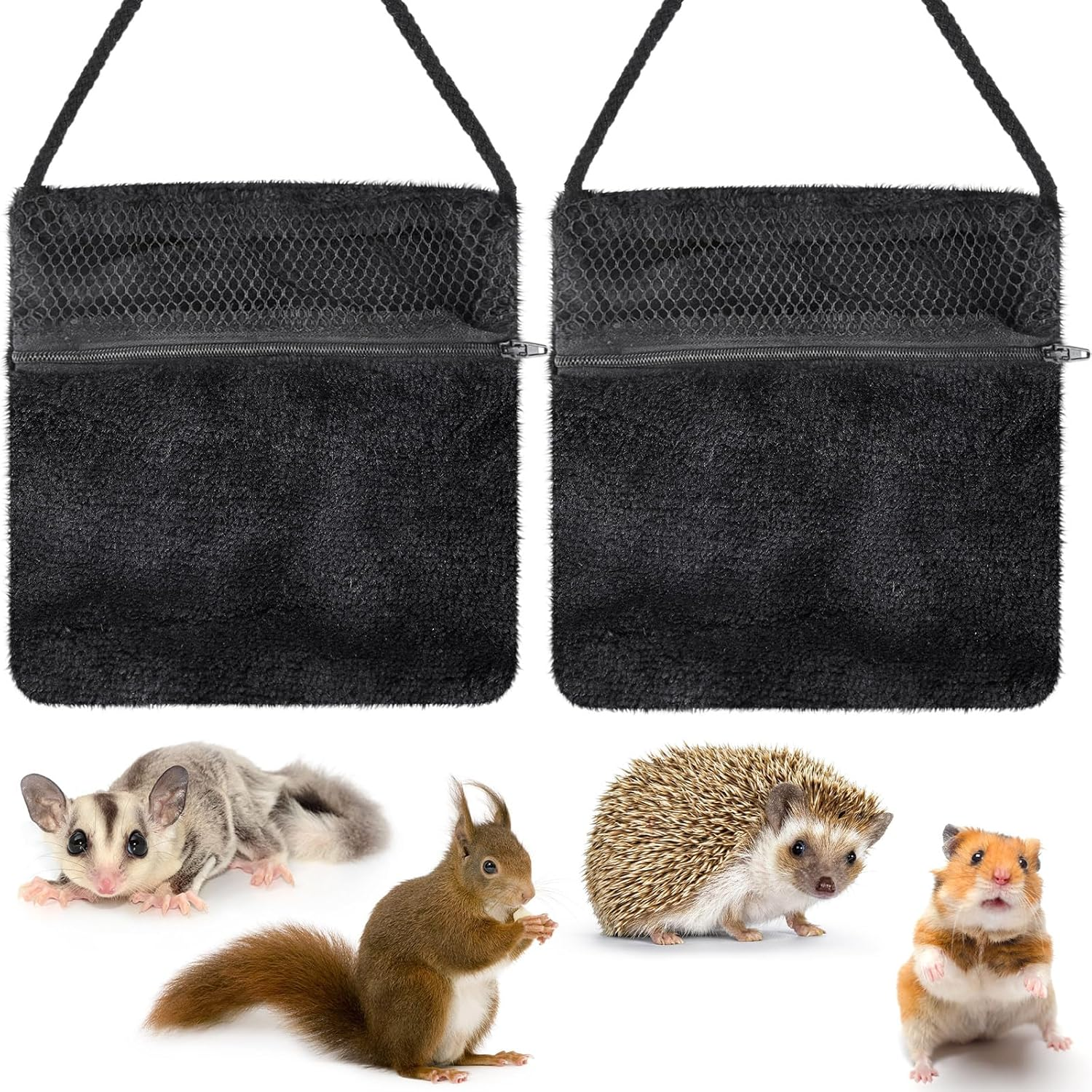 Sweetude 2 Pcs Sugar Glider Bonding Pouch Small Animal Outgoing Sleeping Bag Breathable Small Animal Carry Pouch with Shoulder Strap for Marmosets Squirrels Hamsters and Other Pets(Black) image number 5
