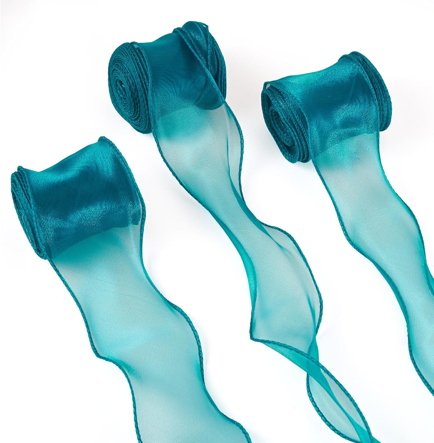 Crafans 3 Rolls 40MM Organza Chiffon Ribbons Shimmer Sheer Gift Wrapper Ribbons for Bouquet Wedding Bows Party Decoration