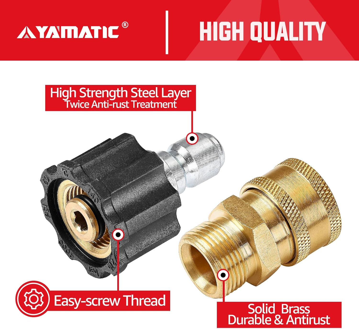 YAMATIC Pressure Washer Adapter Set Quick Connect Kit, M22-14Mm to 3/8" Quick Connectors, 4000 PSI Pressure Couplers Fittings for a Pressure Washer, Hose, and Gun (2 PCS)