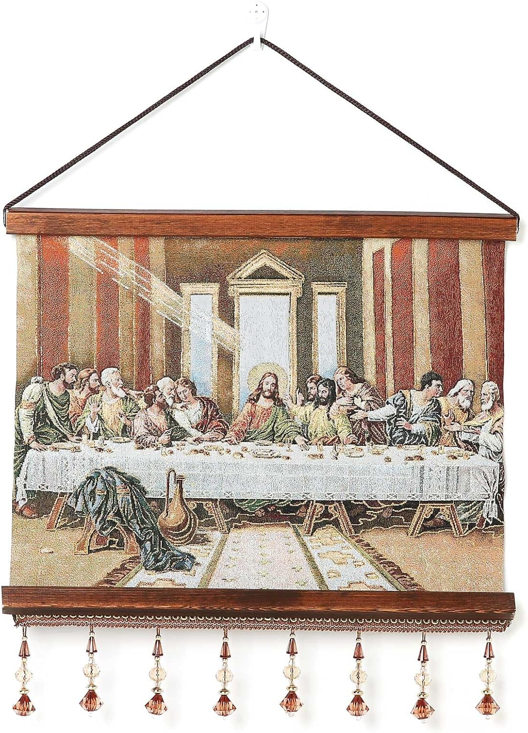 HZMAN Jesus and Virgin Mary Painting Retro Handmade Weave Wall Art Decor Sacred Heart Aesthetic Picture for Living Room Bedroom Wood Framed 16X12.5 Inch