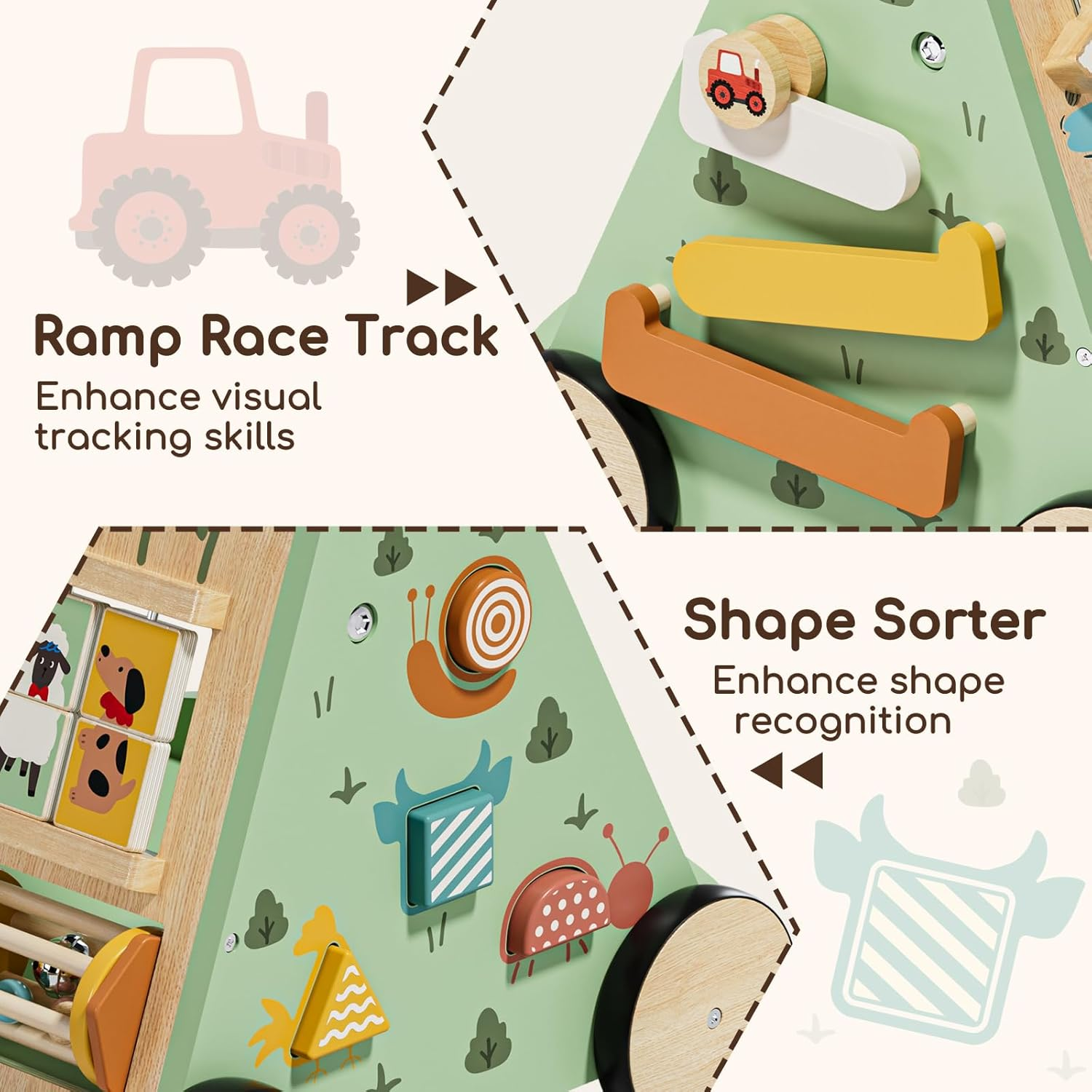 Lehoo Castle Wooden Baby Walker, Baby Activity Centre for 1 2 Year Olds, 13 in 1 Montessori Activity Board Multiple Push Walker for Babies, Learning Walking Toy Baby Gifts for Boys Girls Age 12 Months+ image number 5