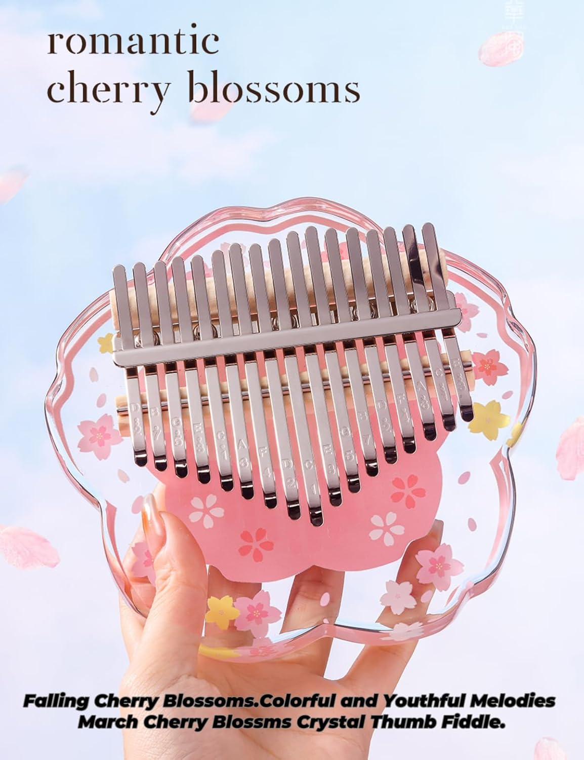 Kalimba Thumb Piano Portable 17 Keys Finger Piano Acrylic with Tune Hammer and Study Instruction,Musical Instruments Birthday Kid Adult Beginners Professional(Cherry Pink) image number 6