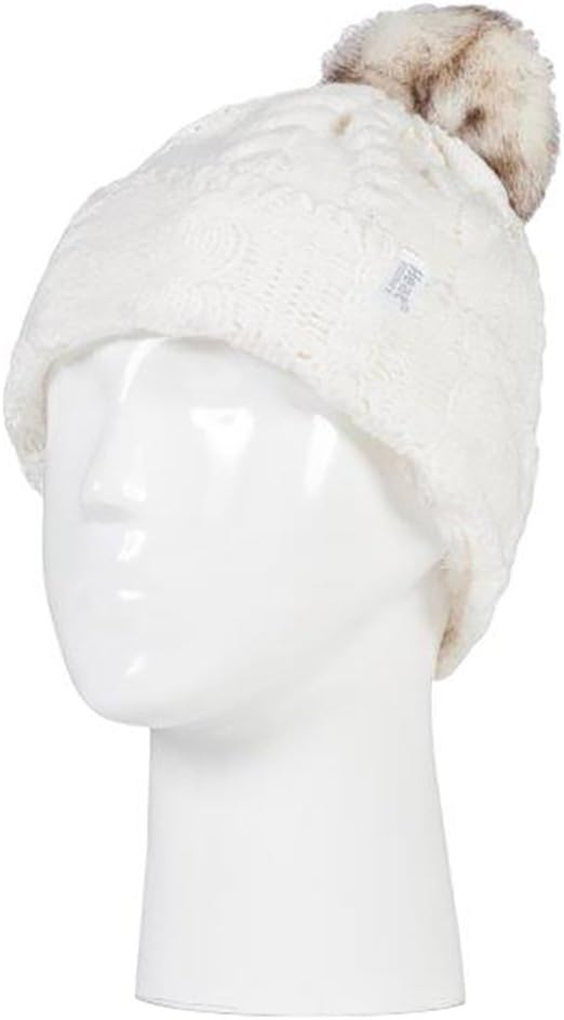 Heat Holders - Ladies Cable Knit Fleece Lined Thermal Winter Bobble Pom Pom Hat image number 3