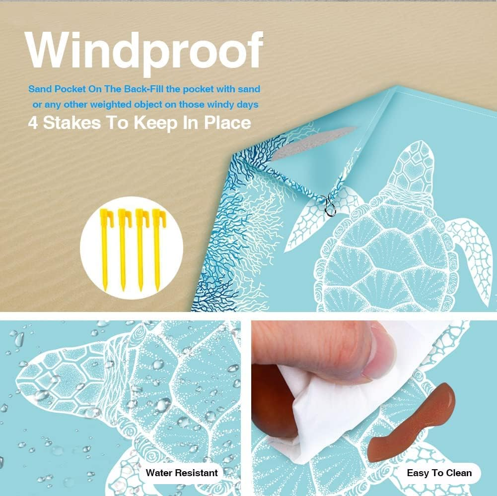 Beach Blanket Sandproof Large Beach Mat 4-6 Adults Oversized Lightweight Sand Free Beach Mat Waterproof Beach Blanket Portable Camping Blankets for Travel, Camping, Hiking (Sky Blue, 200 * 200Cm) image number 3