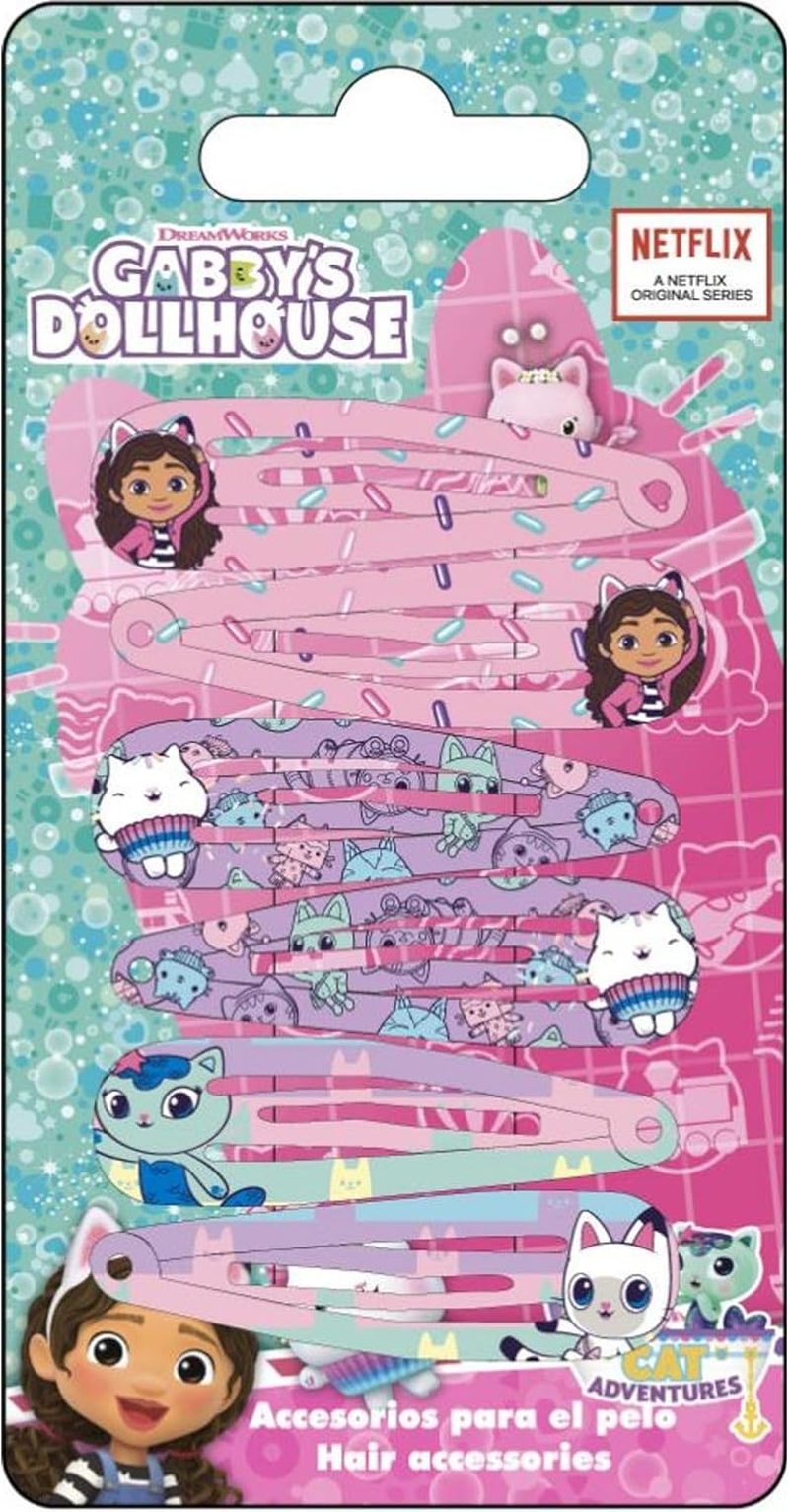 Gabby'S Dollhouse 6 Piece Girls Hair Clips | Netflix Series Original Characters Glitter Metallic Brooches Set image number 1