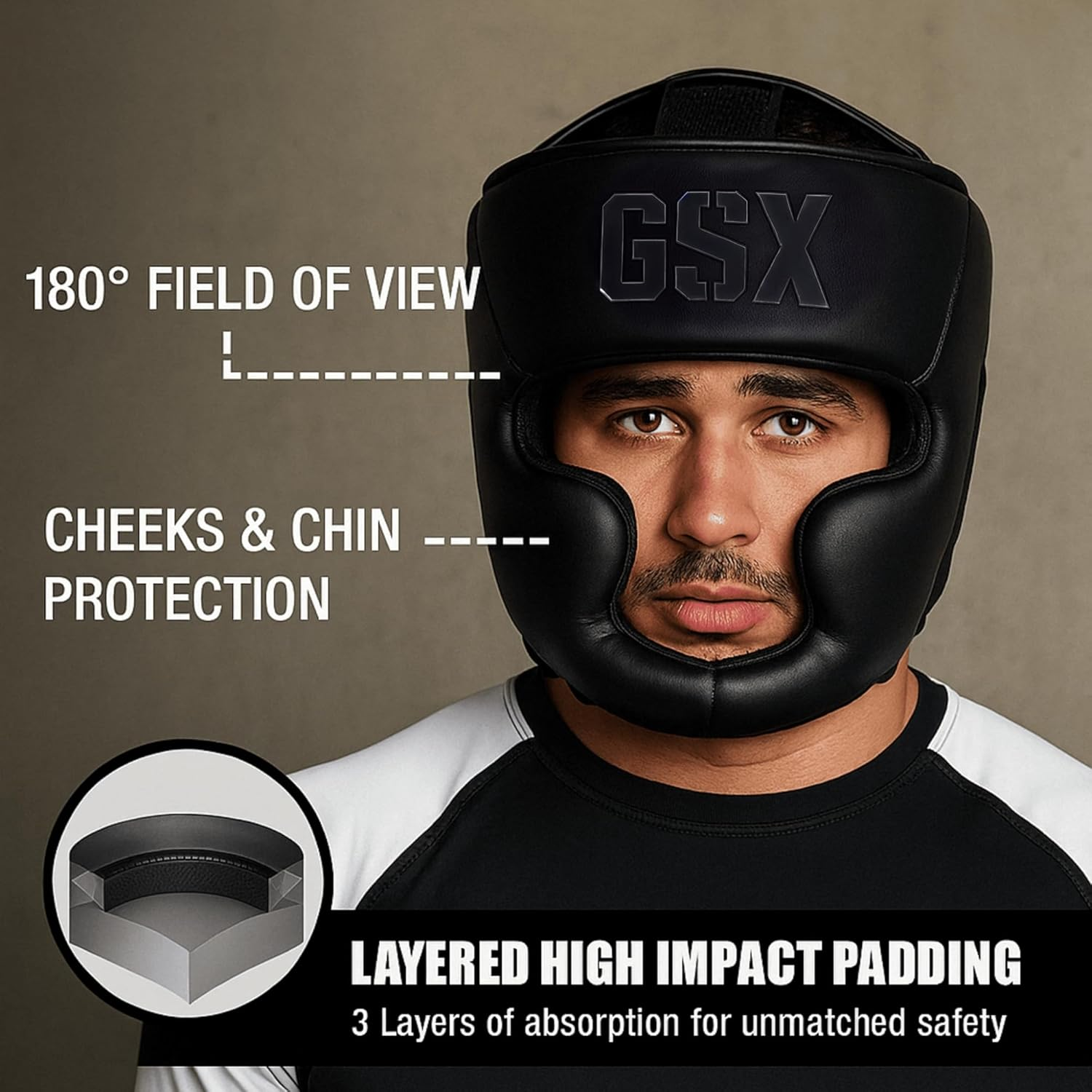 GSX Boxing Headguard Premium Faux Leather Headgear for Boxing, MMA, Kickboxing, and Martial Arts Adjustable Head Safety Redefined &ndash; Confidence in Every Move image number 2