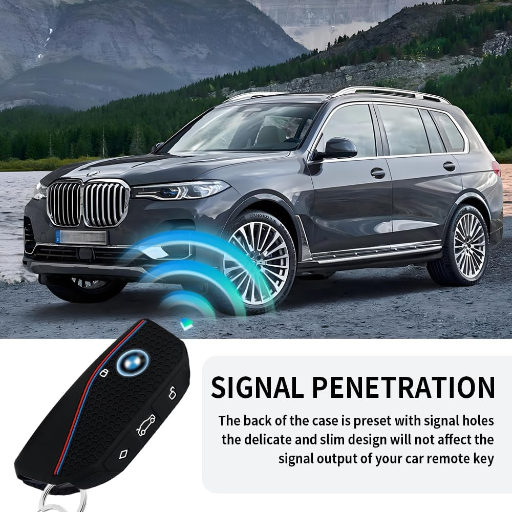 Compatible with BMW Key Fob Cover,2Pcs Car Key Fob Protector with 2PCS Rings Reduces Key Scratches,Silicone Car Key Cover image number 1
